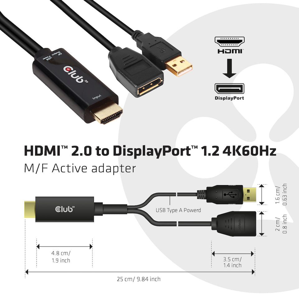 Club3D Adapter HDMI 2.0 > DP 1.2 4K60Hz HDR  aktiv St/Bu retail