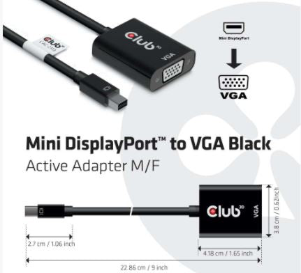 Club3D Adapter MiniDisplayport > VGA aktiv St/Bu schwarz Polybeu