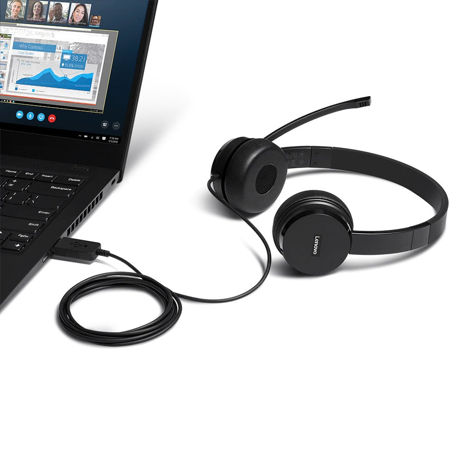 Lenovo 100 Stereo USB Headset (Schwarz, On Ear)