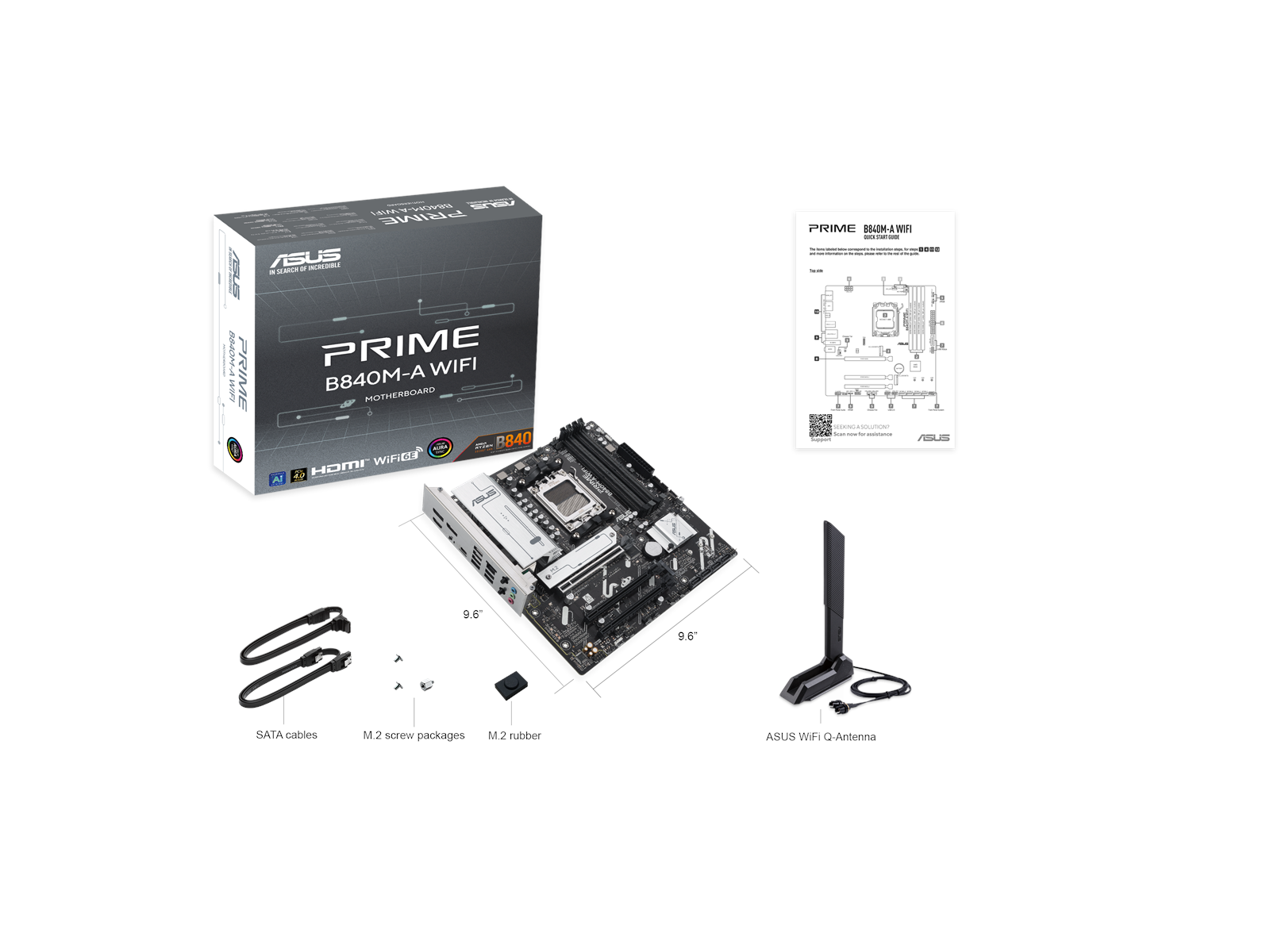 ASUS PRIME B840M-A WIFI Mainboard - AMD B840 - AMD AM5 socket - DDR5 RAM - Micro-ATX