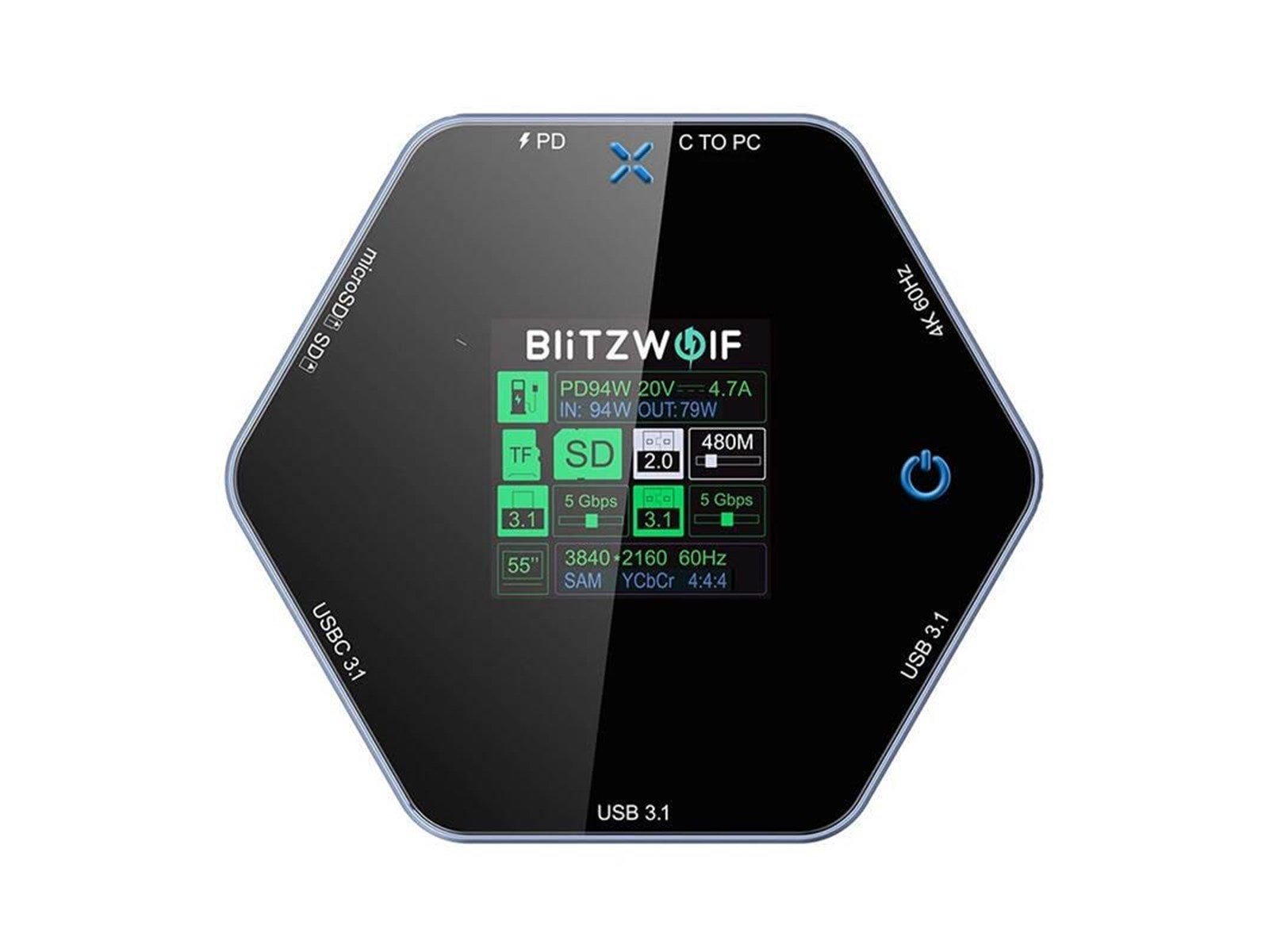 BlitzWolf 8in1 docking station BW-TH16 USB 100W LCD Smart Display USB-Hubs