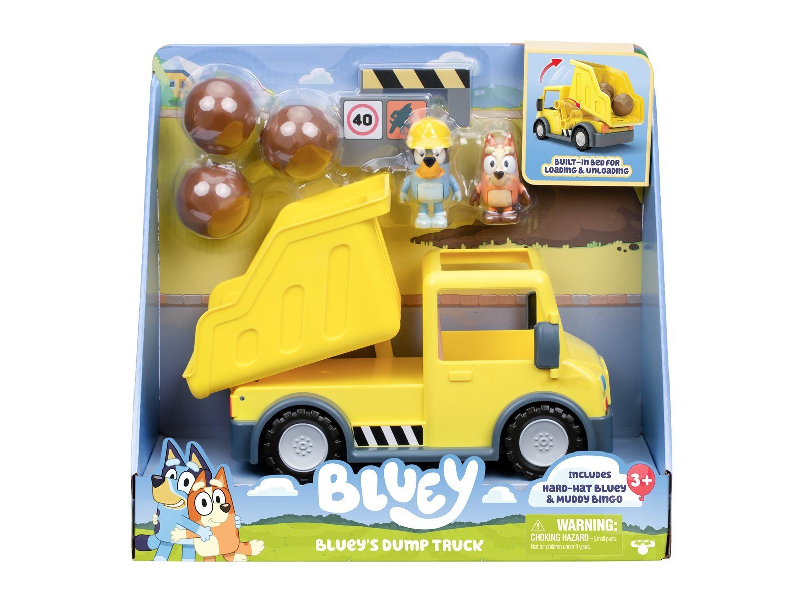 Bluey 's Dump Truck with Exclusive Hard-Hat  and Muddy Bingo Figures