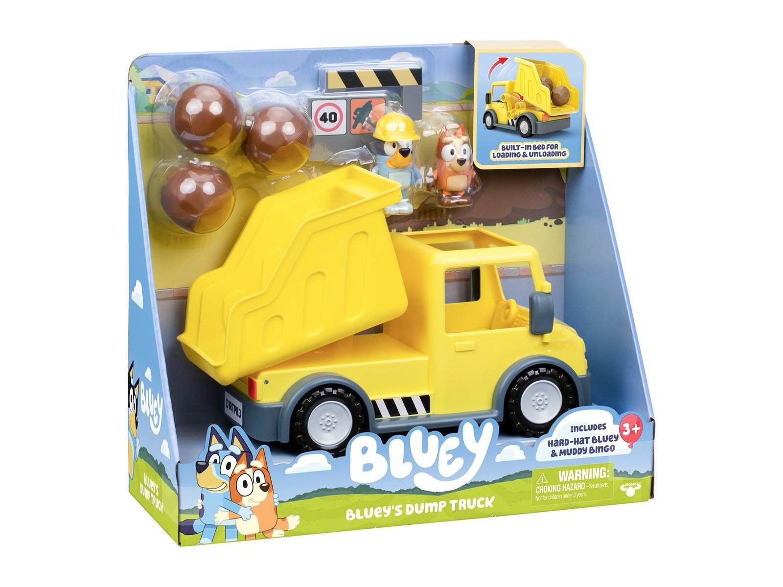 Bluey 's Dump Truck with Exclusive Hard-Hat  and Muddy Bingo Figures