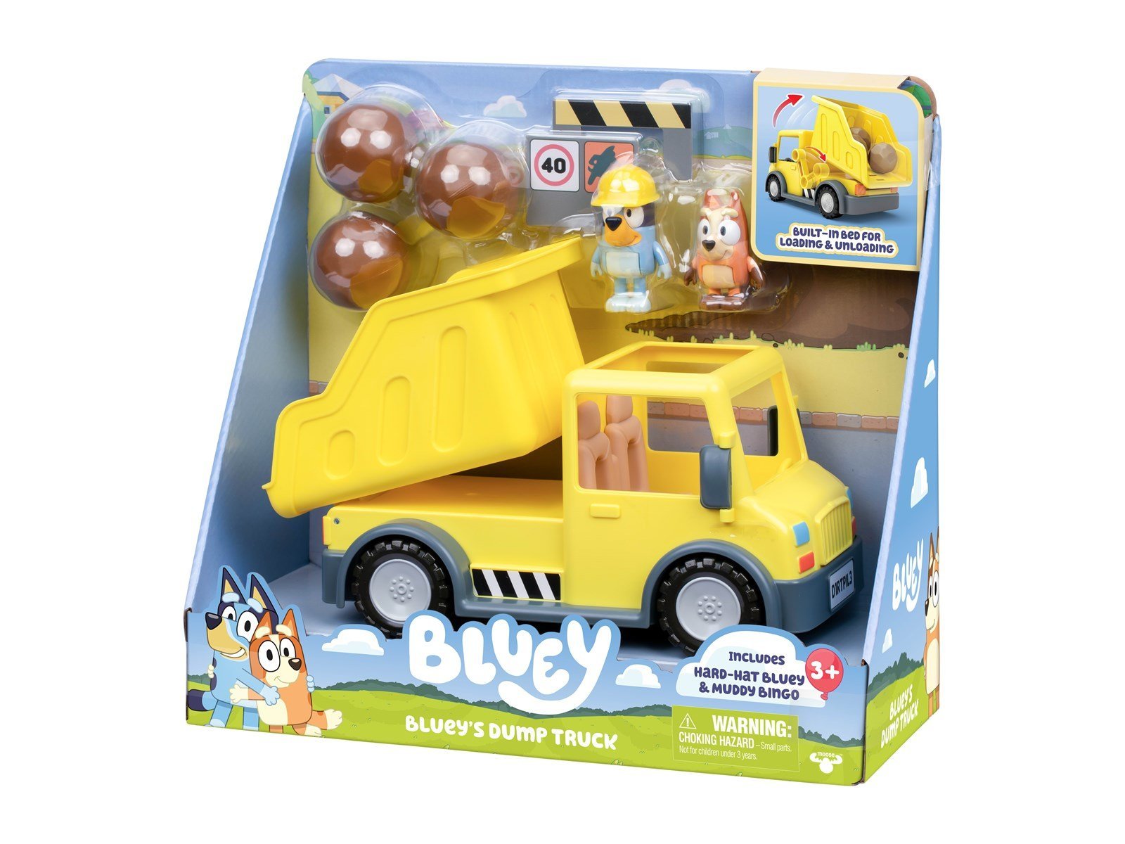 Bluey 's Dump Truck with Exclusive Hard-Hat  and Muddy Bingo Figures
