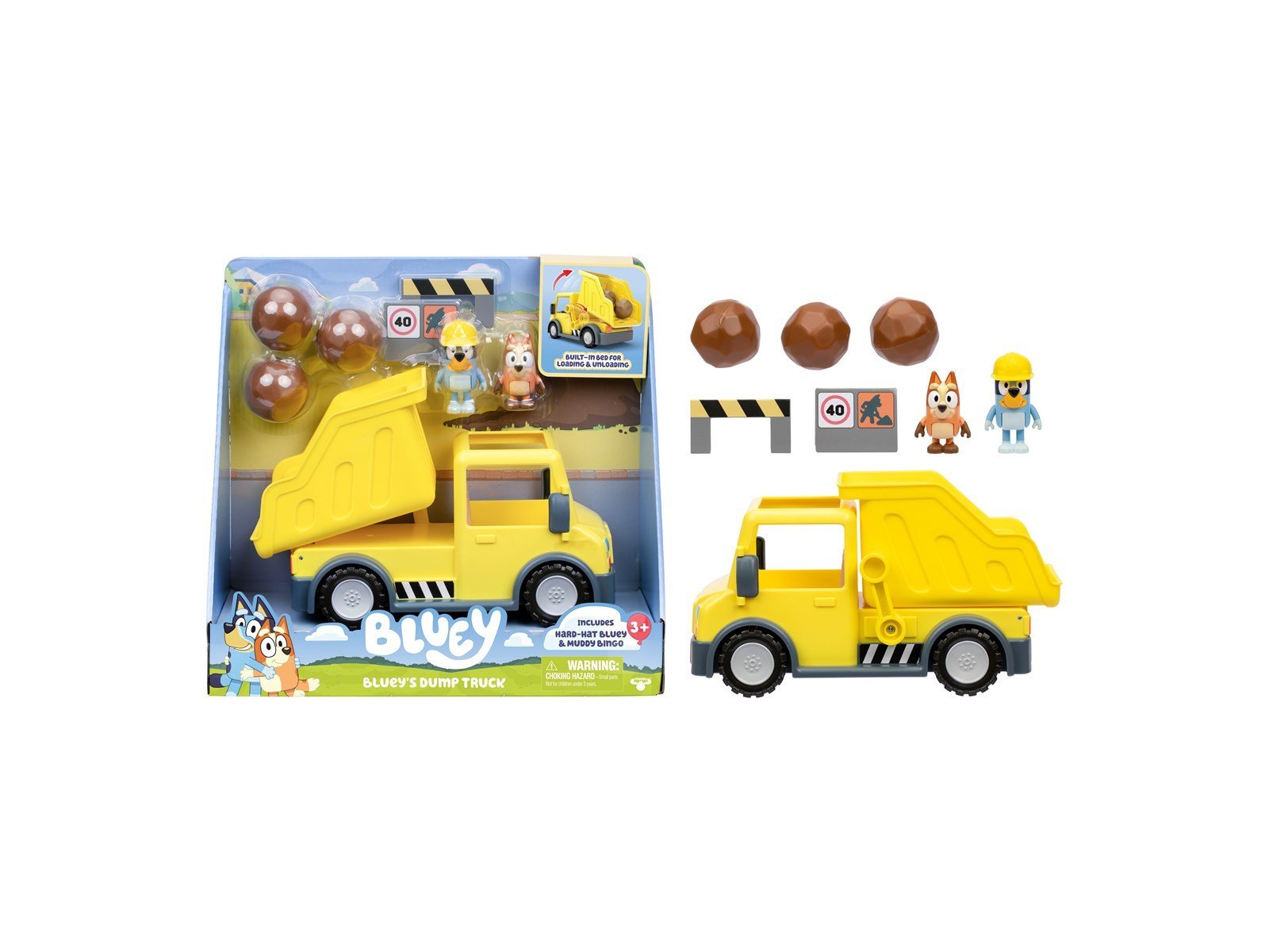 Bluey 's Dump Truck with Exclusive Hard-Hat  and Muddy Bingo Figures