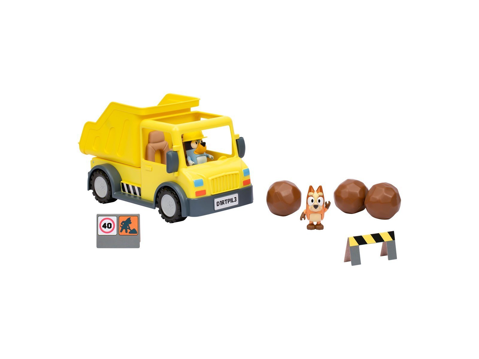 Bluey 's Dump Truck with Exclusive Hard-Hat  and Muddy Bingo Figures