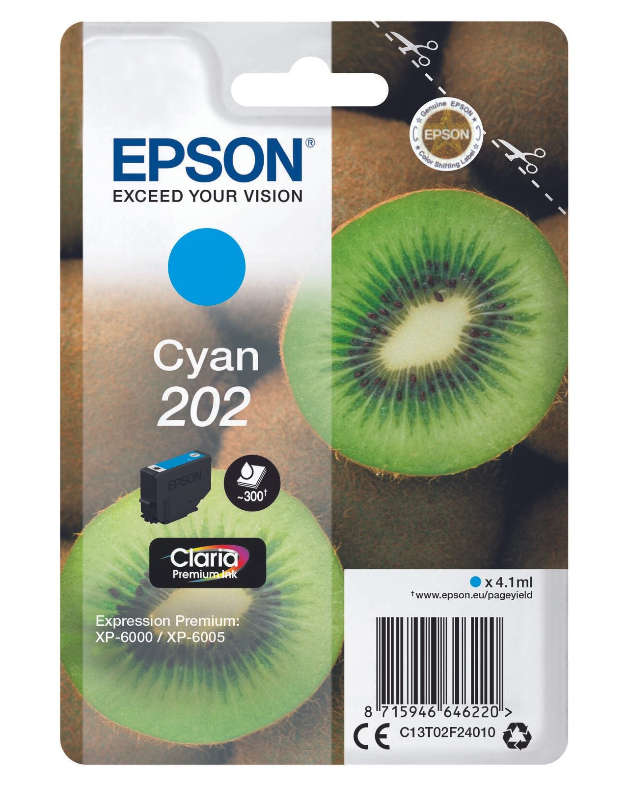 Epson Original 202 Kiwi Druckerpatrone cyan 300 Seiten 4,1ml (C13T02F24010)
