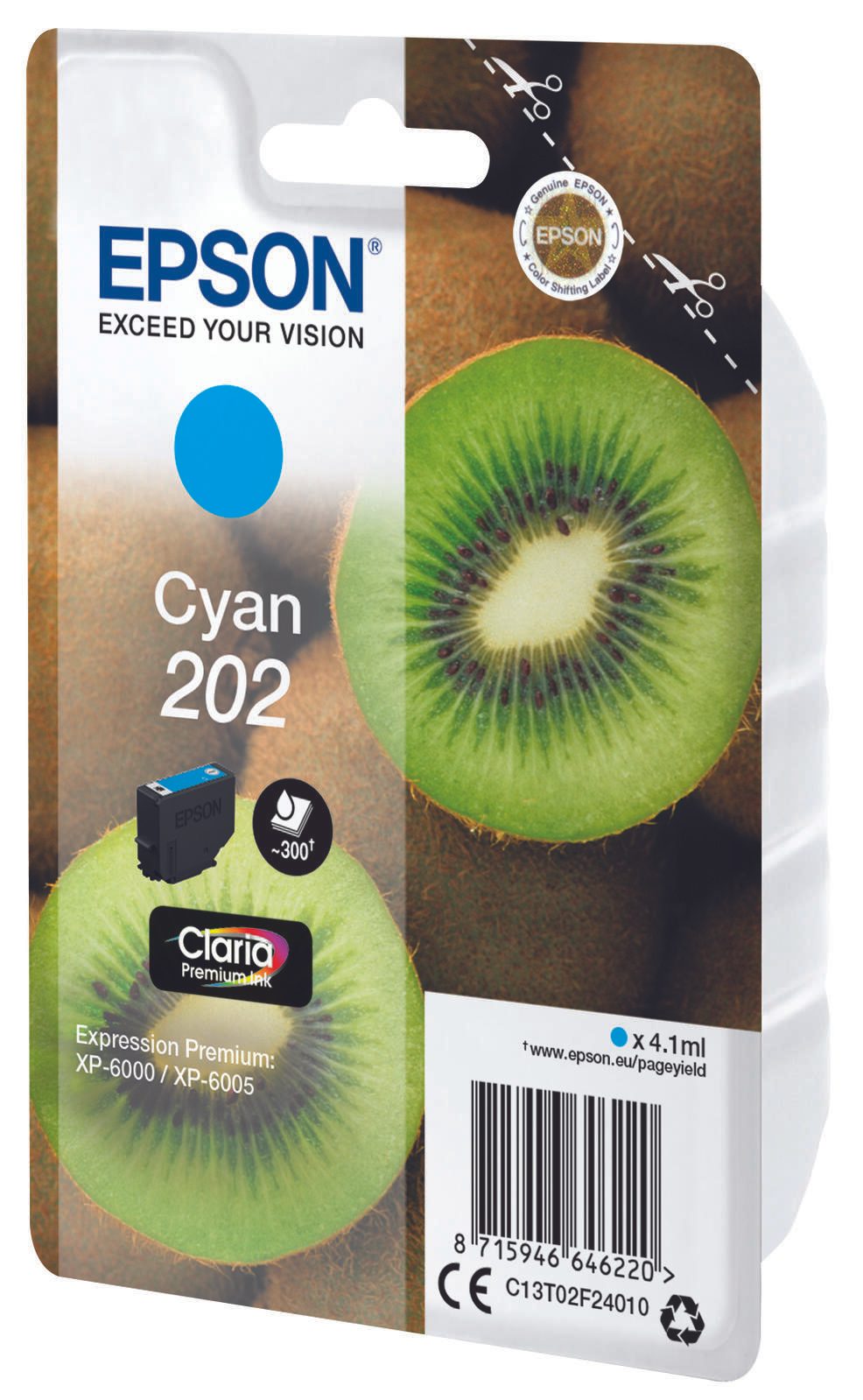 Epson Original 202 Kiwi Druckerpatrone cyan 300 Seiten 4,1ml (C13T02F24010)