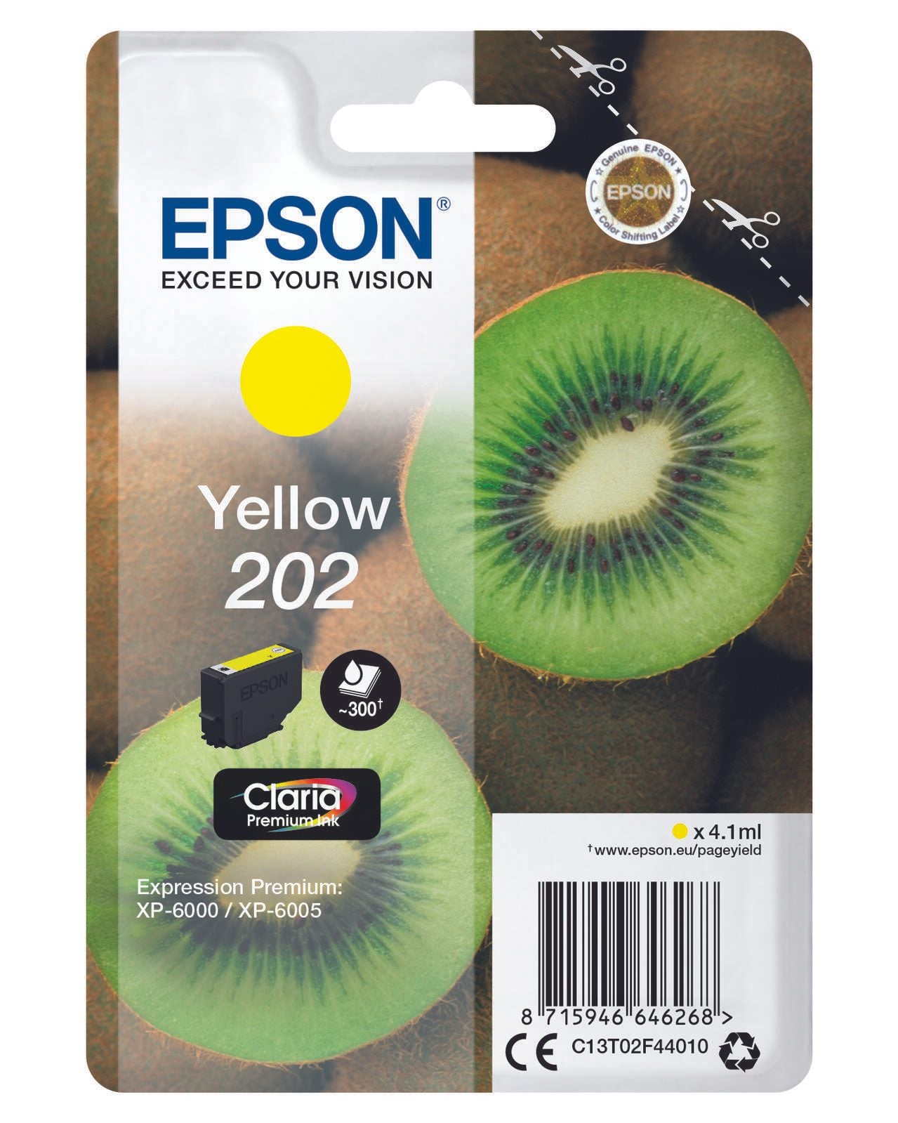 Epson Original 202 Kiwi Druckerpatrone gelb 300 Seiten 4,1ml (C13T02F44010)