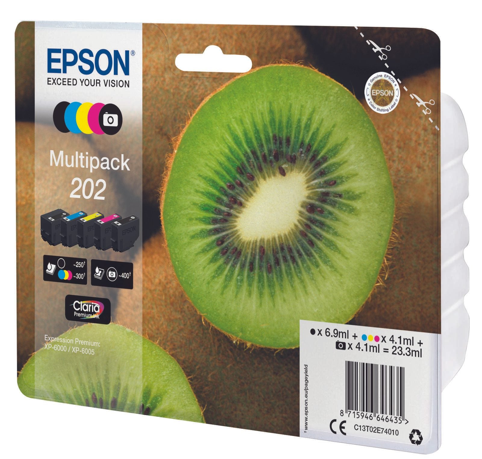 Epson Original 202 Kiwi Druckerpatronen 5er Multipack BK/PB/C/M/Y (C13T02E74010)
