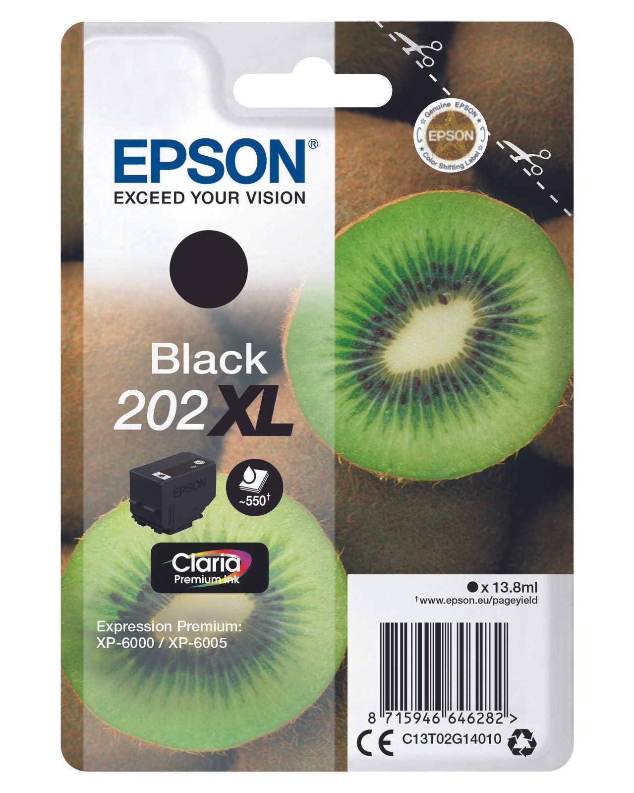 Epson Original 202XL Kiwi Druckerpatrone schwarz 550 Seiten 13,8ml (C13T02G14010)