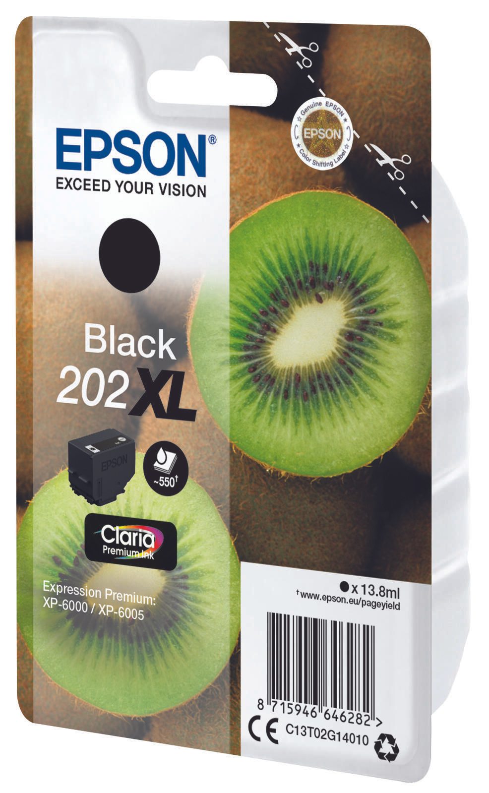 Epson Original 202XL Kiwi Druckerpatrone schwarz 550 Seiten 13,8ml (C13T02G14010)