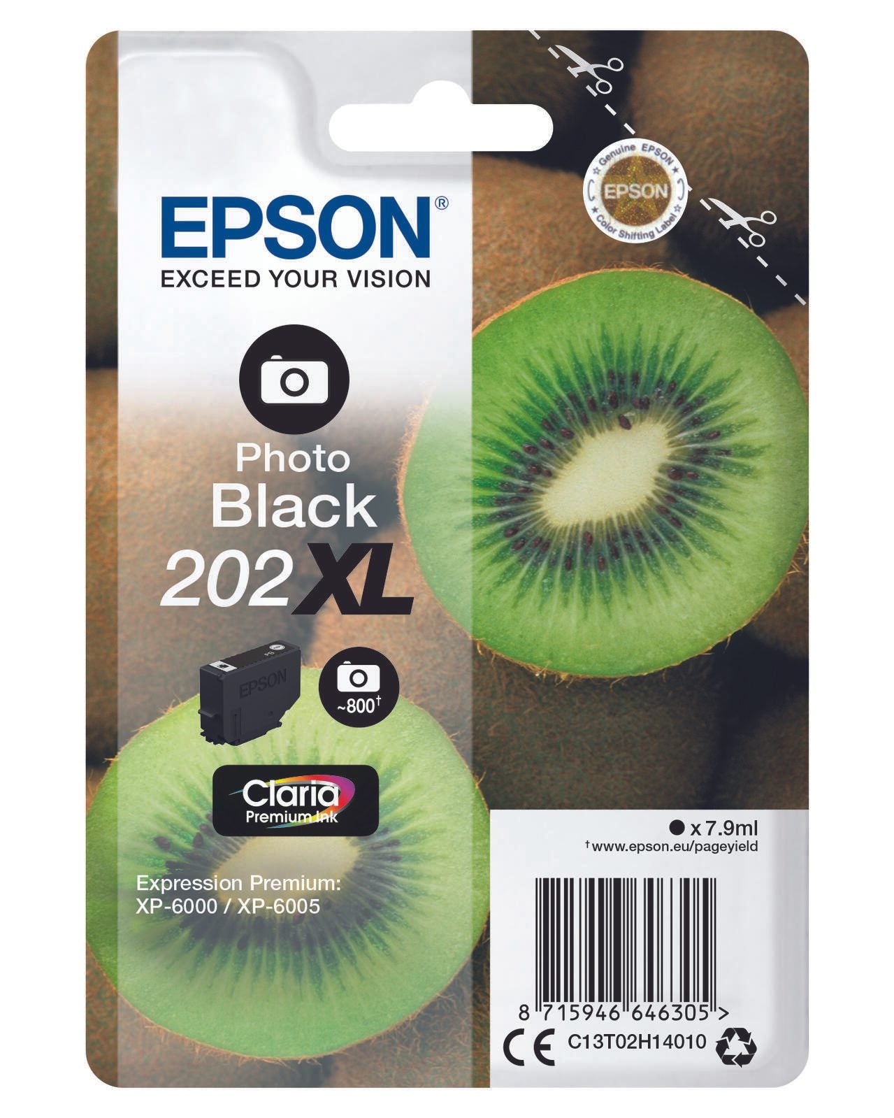 Epson Original 202XL Kiwi Druckerpatrone foto schwarz 800 Seiten 7,9ml (C13T02H14010)