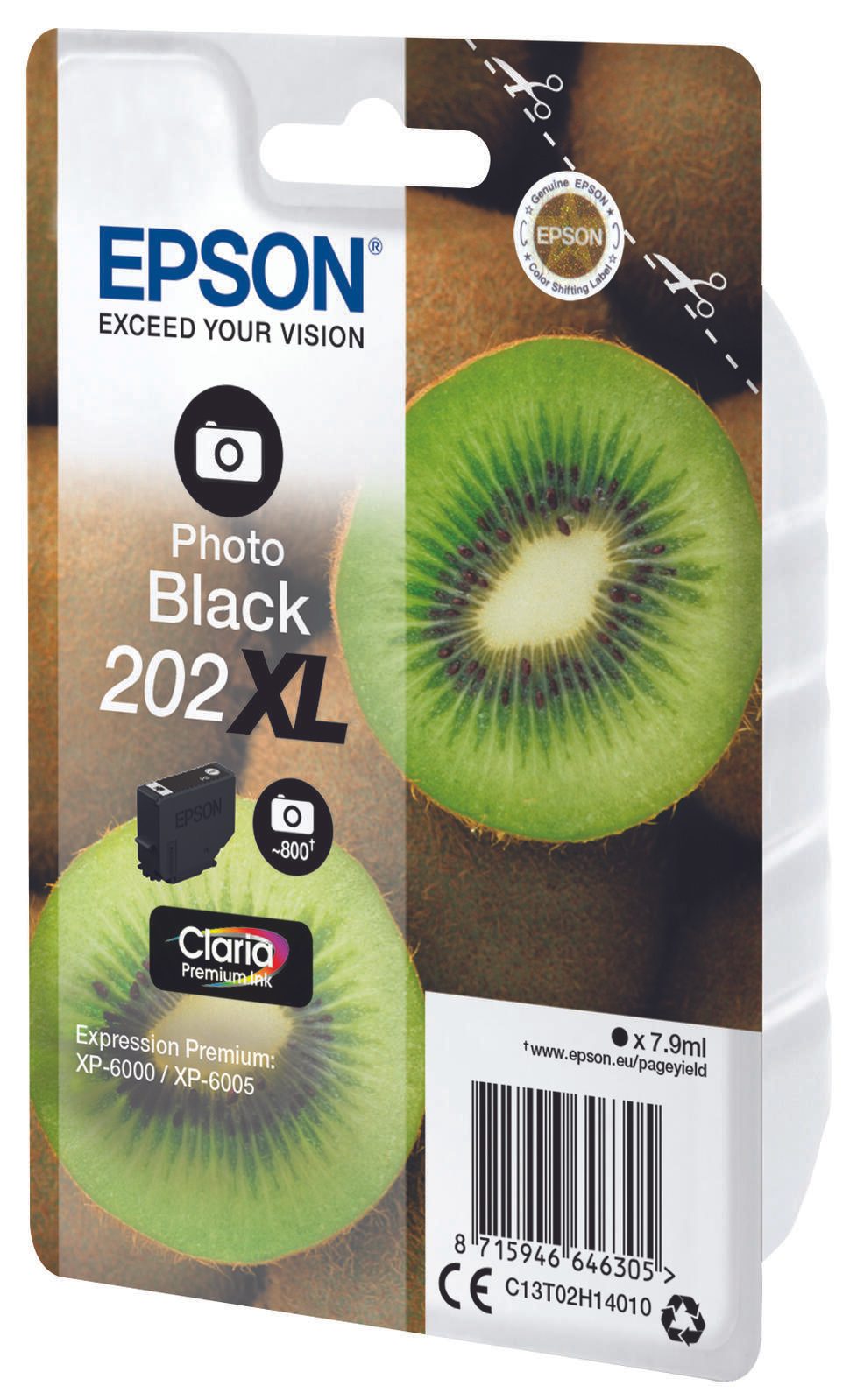 Epson Original 202XL Kiwi Druckerpatrone foto schwarz 800 Seiten 7,9ml (C13T02H14010)