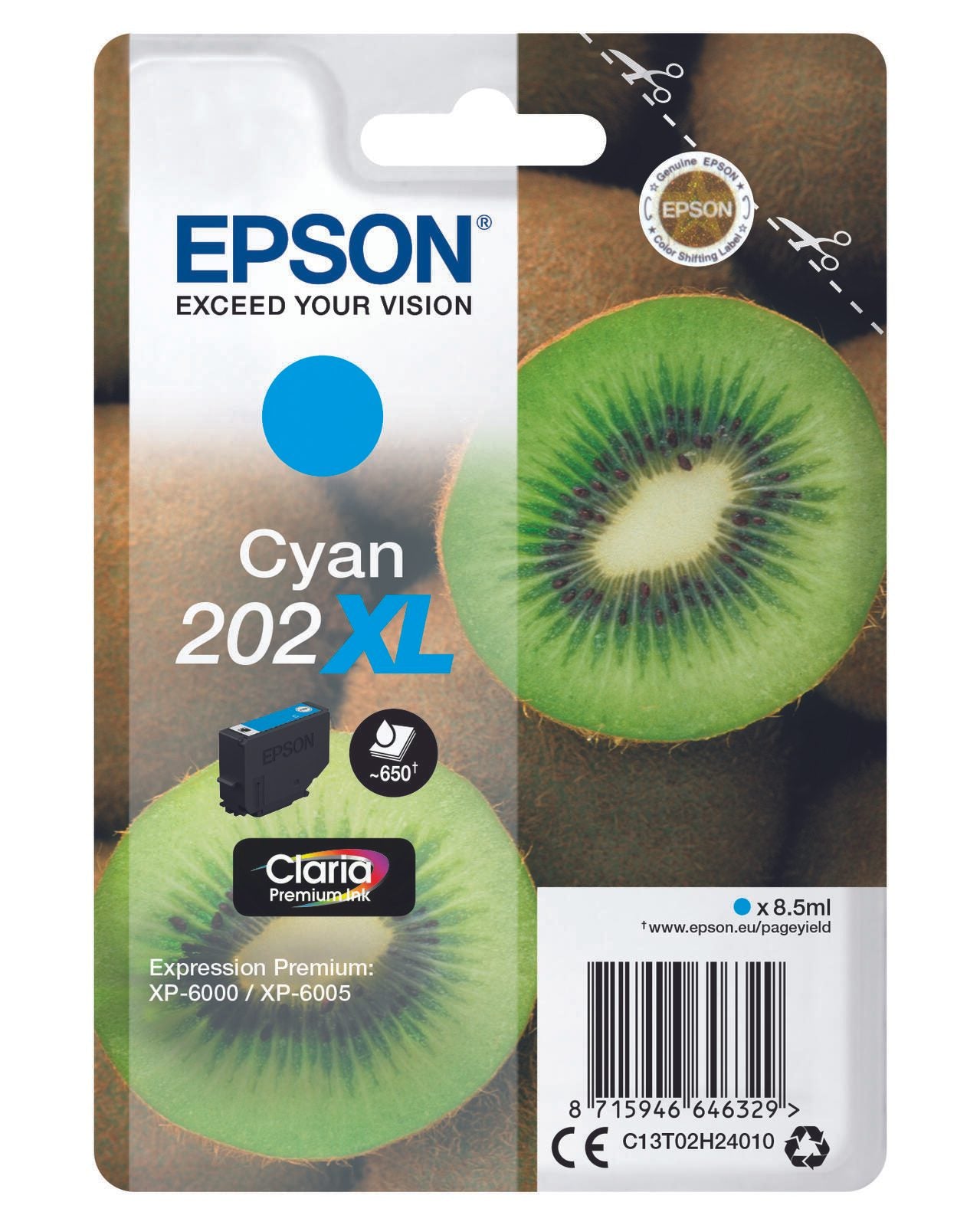 Epson Original 202XL Kiwi Druckerpatrone cyan 650 Seiten 8,5ml (C13T02H24010)