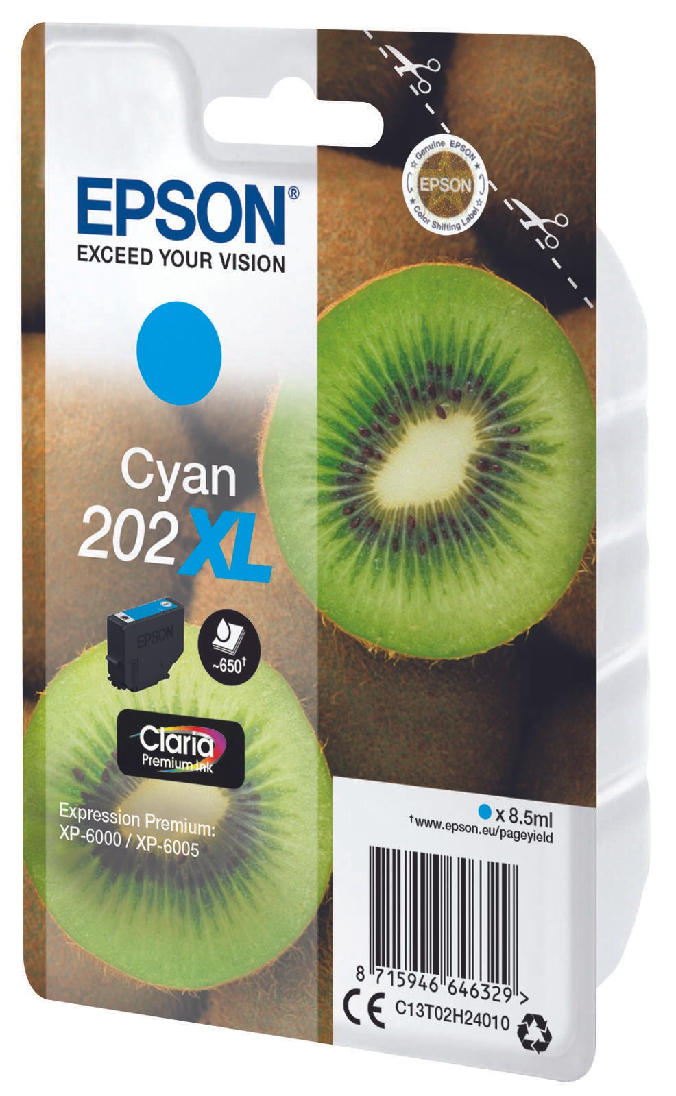 Epson Original 202XL Kiwi Druckerpatrone cyan 650 Seiten 8,5ml (C13T02H24010)