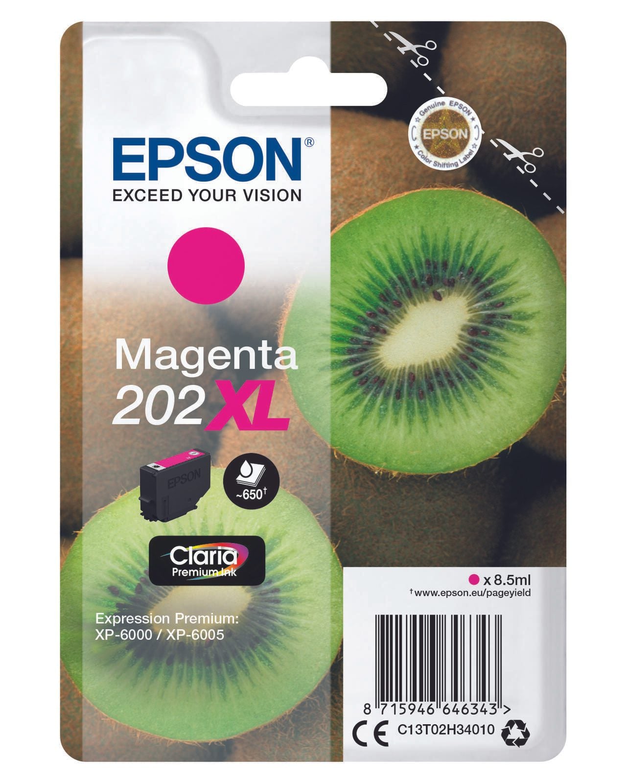 Epson Original 202XL Kiwi Druckerpatrone magenta 650 Seiten 8,5ml (C13T02H34010)
