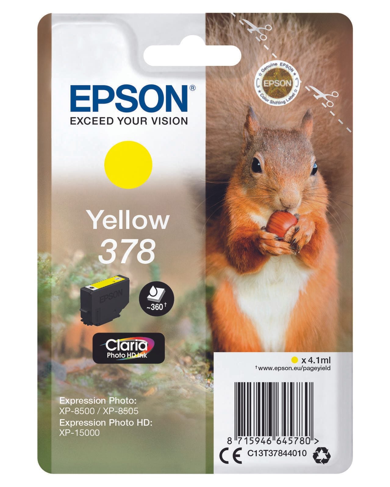 Epson Original 378 Eichhörnchen Druckerpatrone gelb 360 Seiten 4,1ml (C13T37844010)
