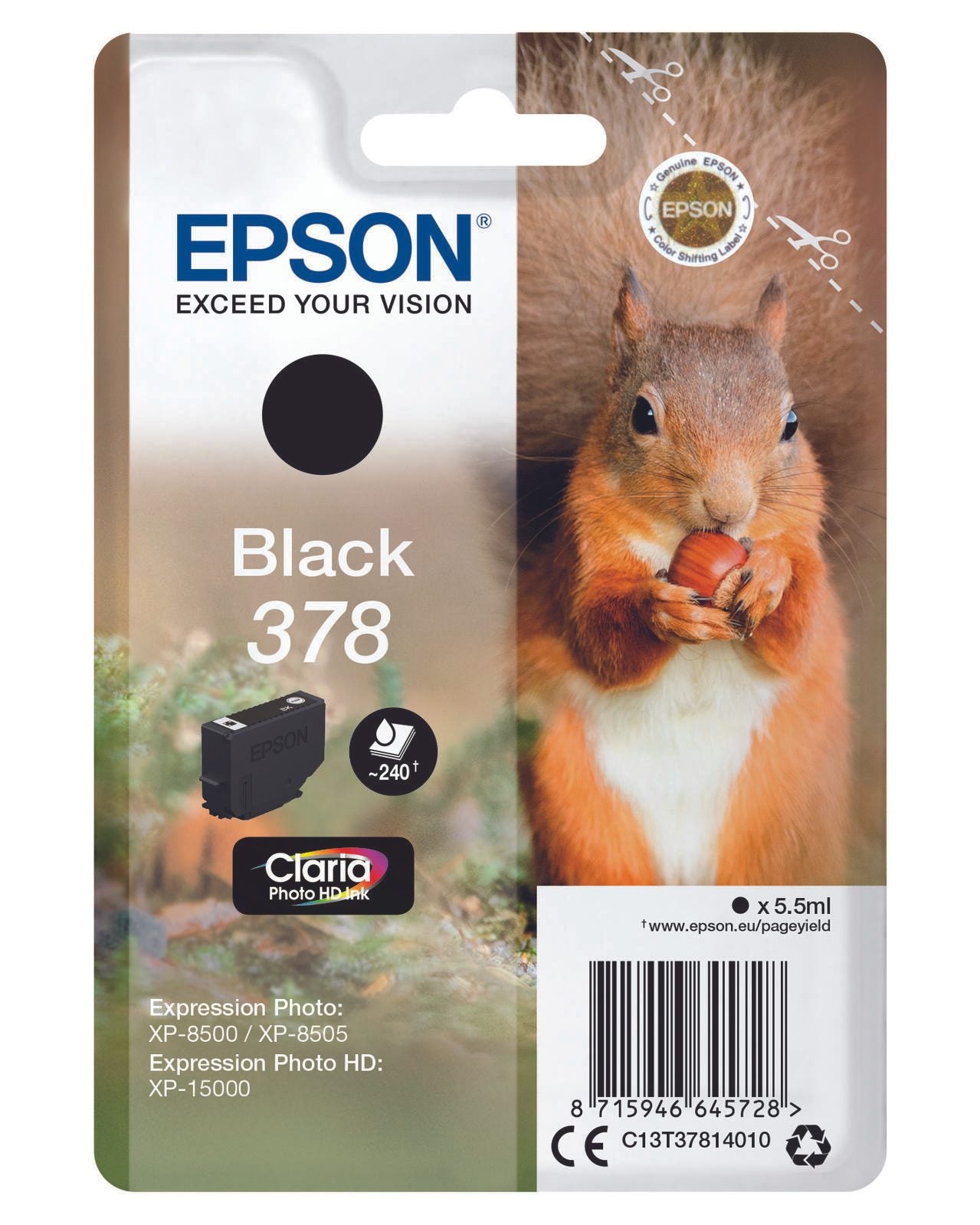 Epson Original 378 Eichhörnchen Druckerpatrone schwarz 240 Seiten 5,5ml (C13T37814010)