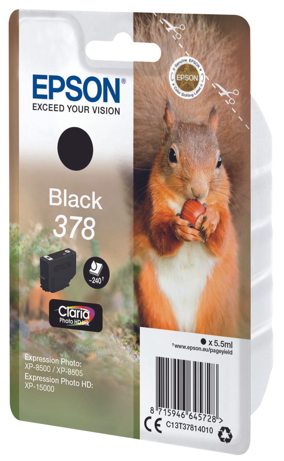 Epson Original 378 Eichhörnchen Druckerpatrone schwarz 240 Seiten 5,5ml (C13T37814010)