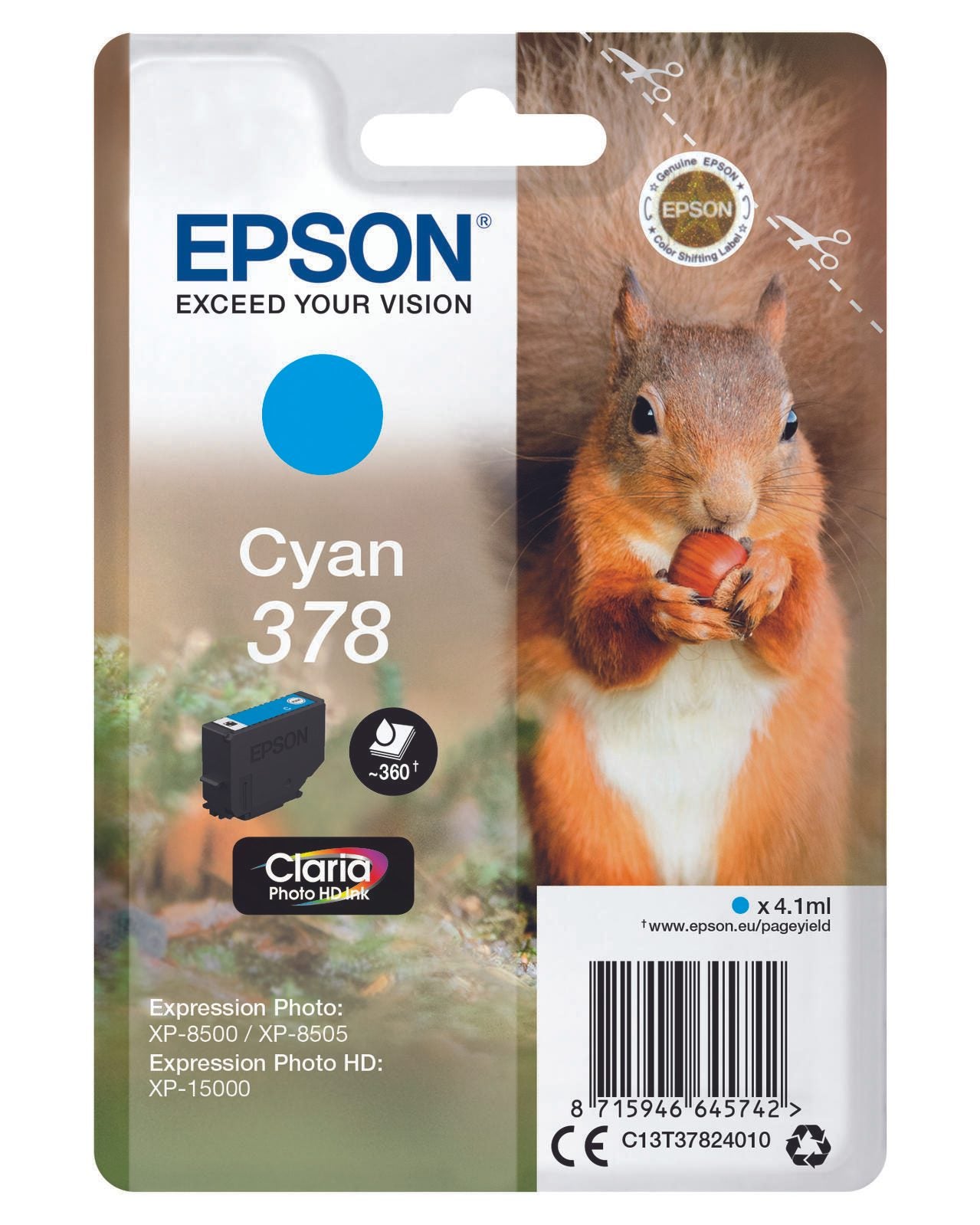 Epson Original 378 Eichhörnchen Druckerpatrone cyan 360 Seiten 4,1ml (C13T37824010)