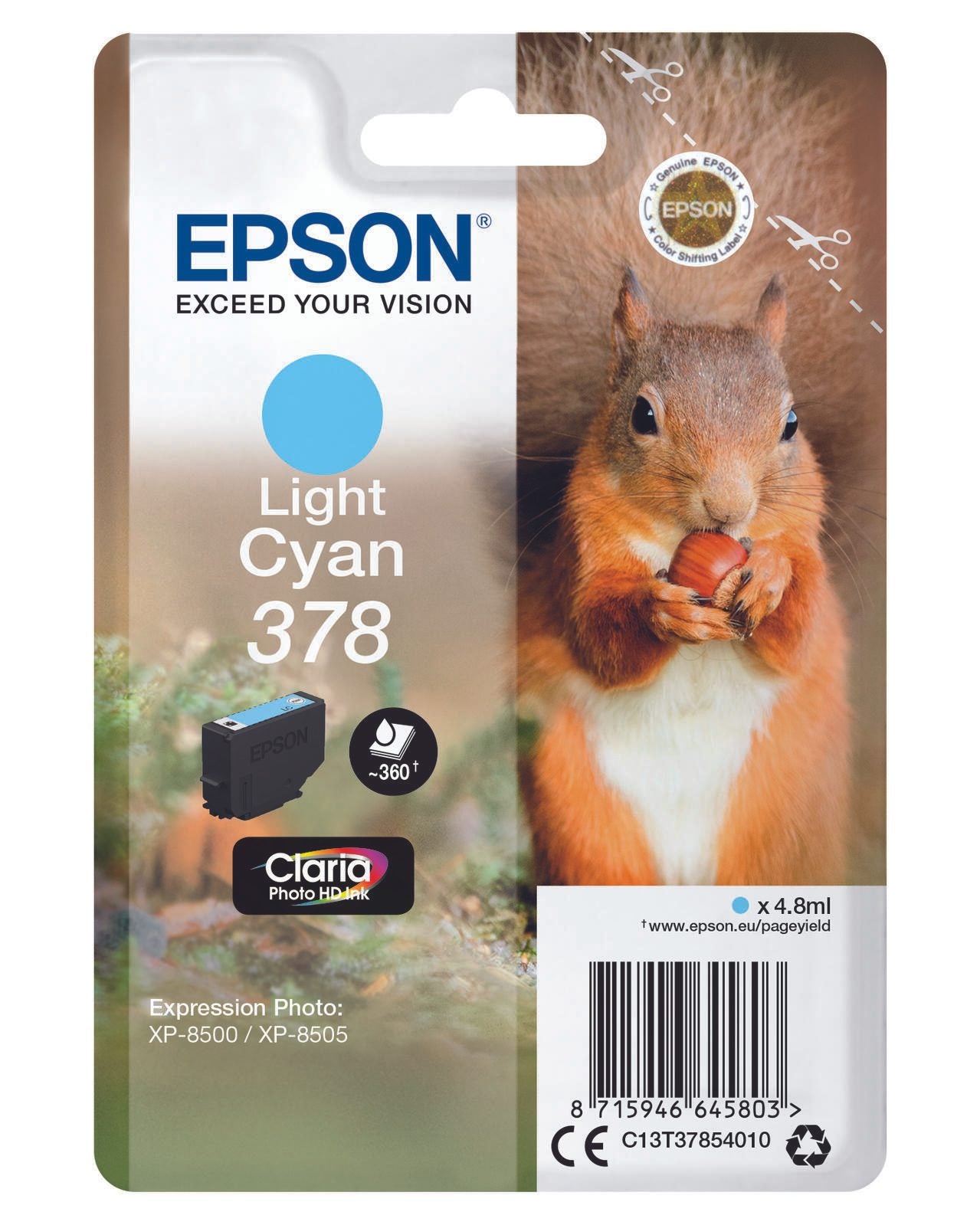 Epson Original 378 Eichhörnchen Druckerpatrone cyan hell 360 Seiten 4,8ml (C13T37854010)