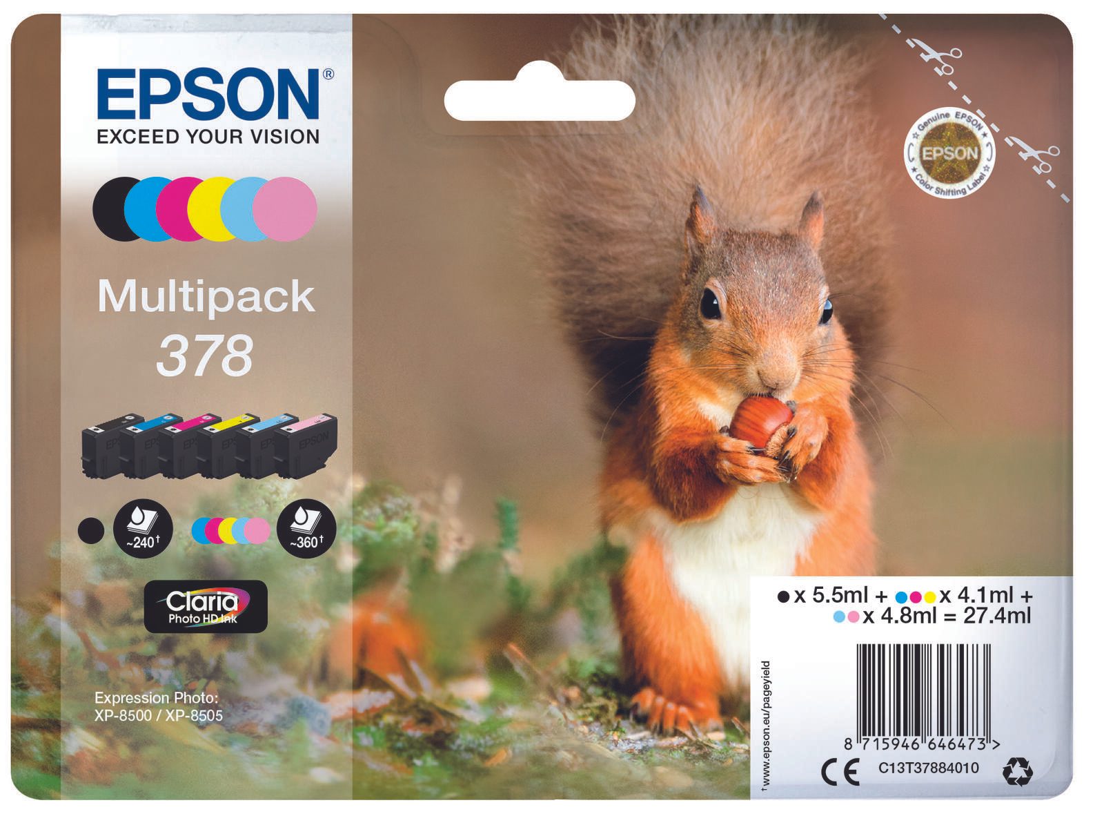 Epson Original 378 Eichhörnchen Druckerpatronen 6er Multipack schwarz, cyan, cyan hell, magenta, magenta hell, gelb