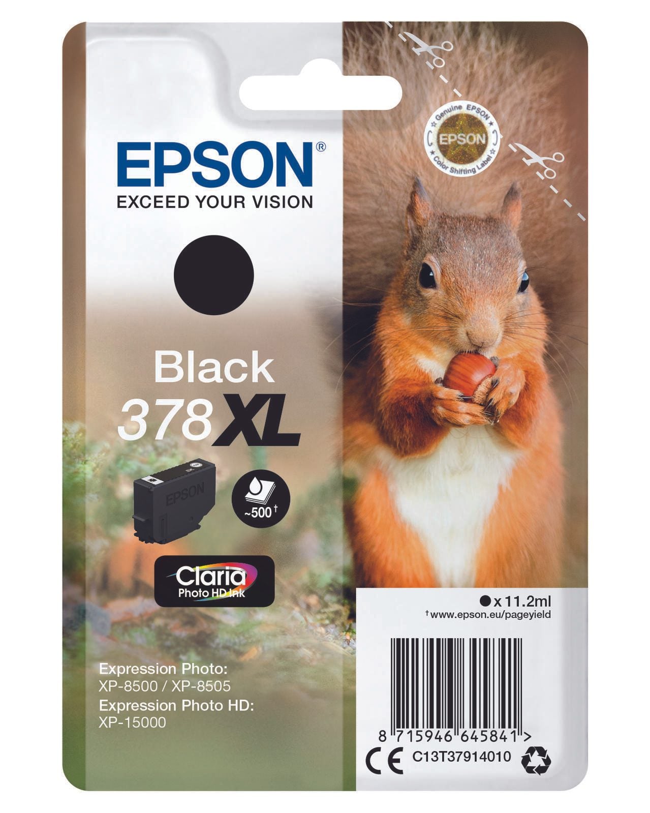 Epson Original 378XL Eichhörnchen Druckerpatrone schwarz 500 Seiten 11,2ml (C13T37914010)