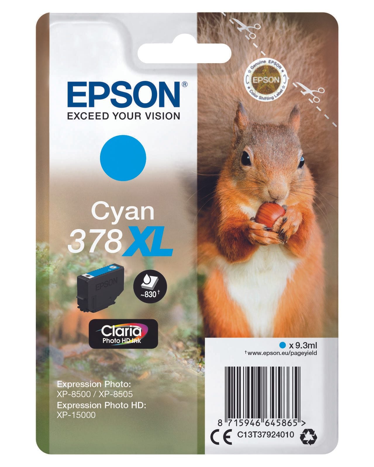 Epson Original 378XL Eichhörnchen Druckerpatrone cyan 830 Seiten 9,3ml (C13T37924010)