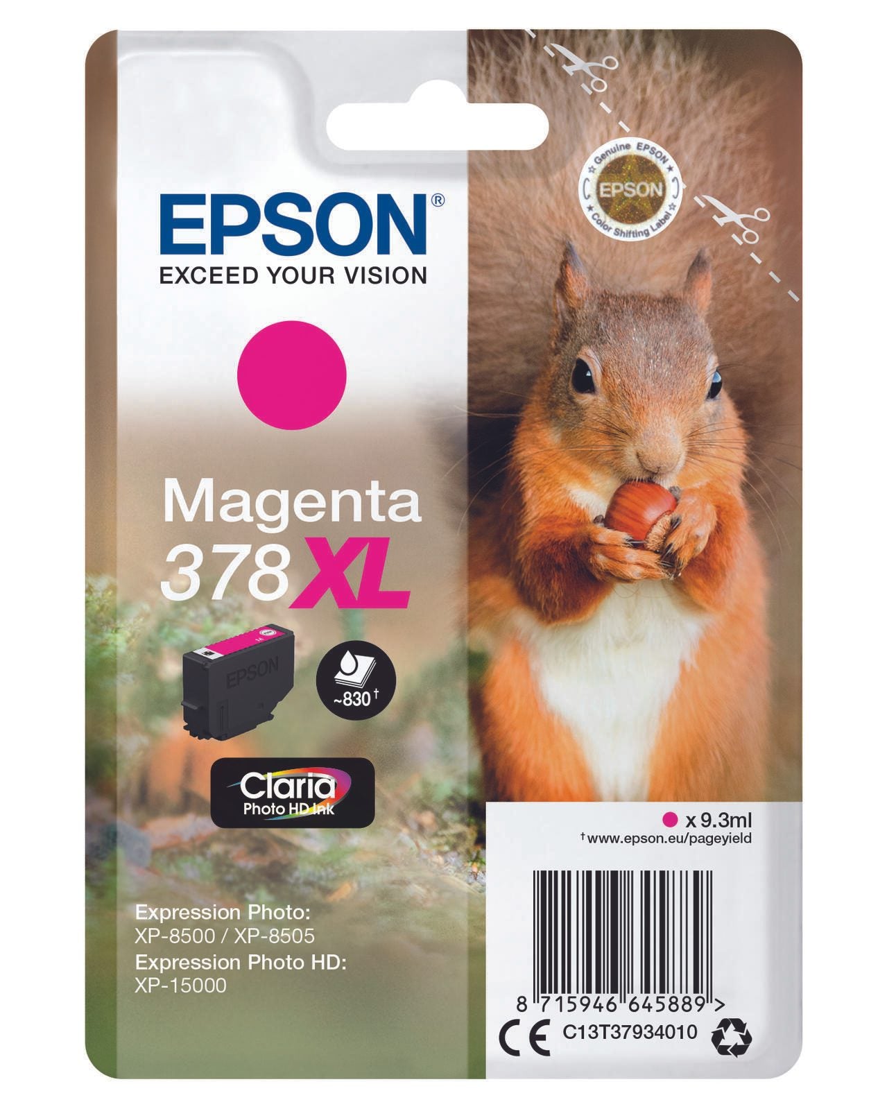 Epson Original 378XL Eichhörnchen Druckerpatrone magenta 830 Seiten 9,3ml (C13T37934010)