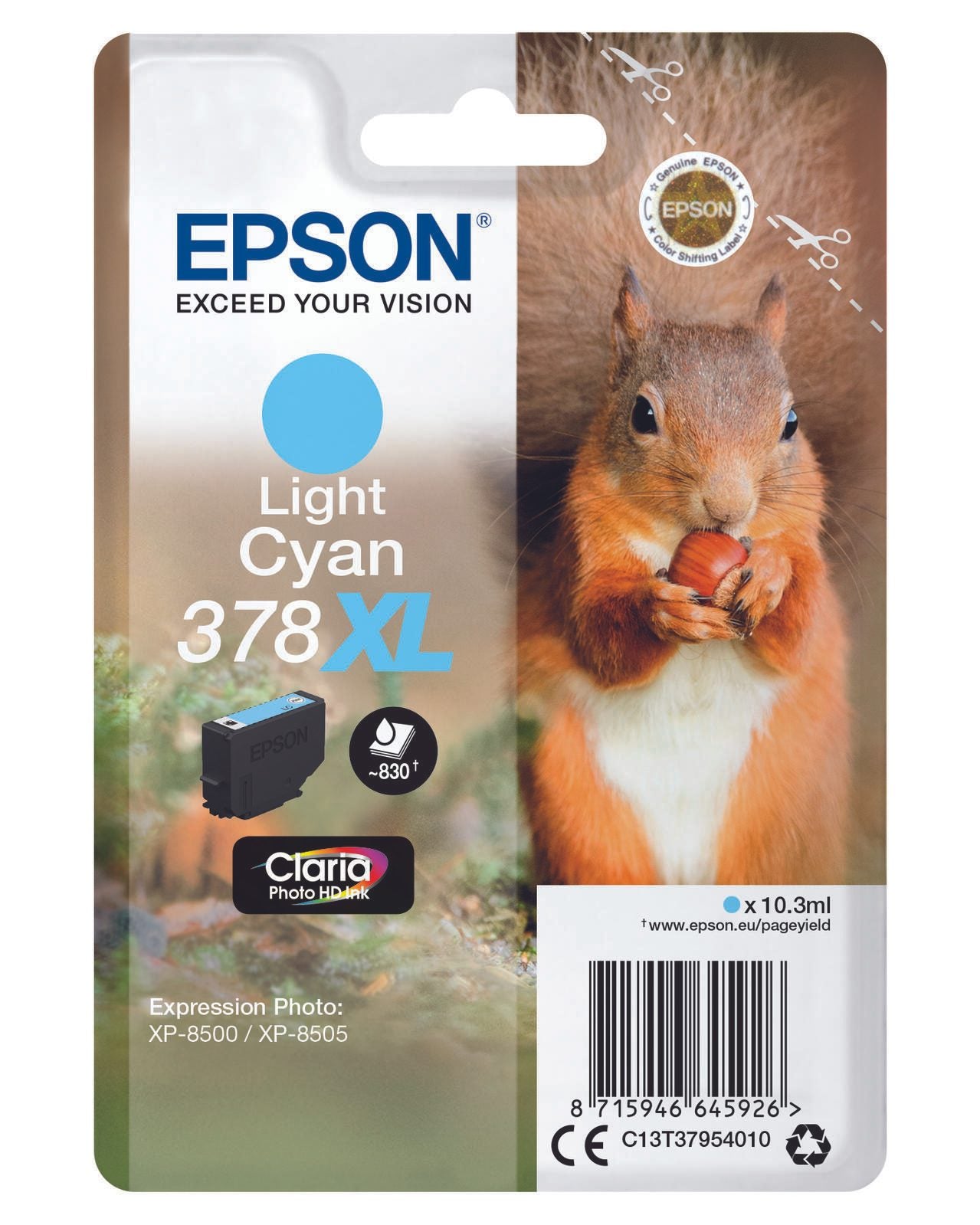 Epson Original 378XL Eichhörnchen Druckerpatrone cyan hell 830 Seiten 10,3ml (C13T37954010)