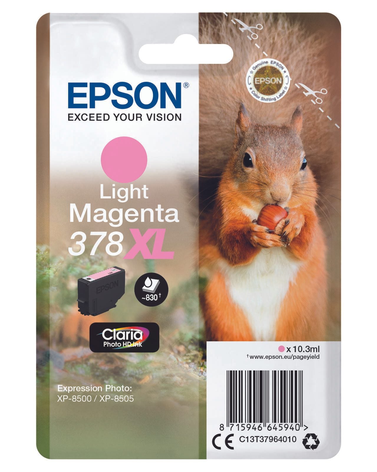 Epson Original 378XL Eichhörnchen Druckerpatrone magenta hell 830 Seiten 10,3ml (C13T37964010)