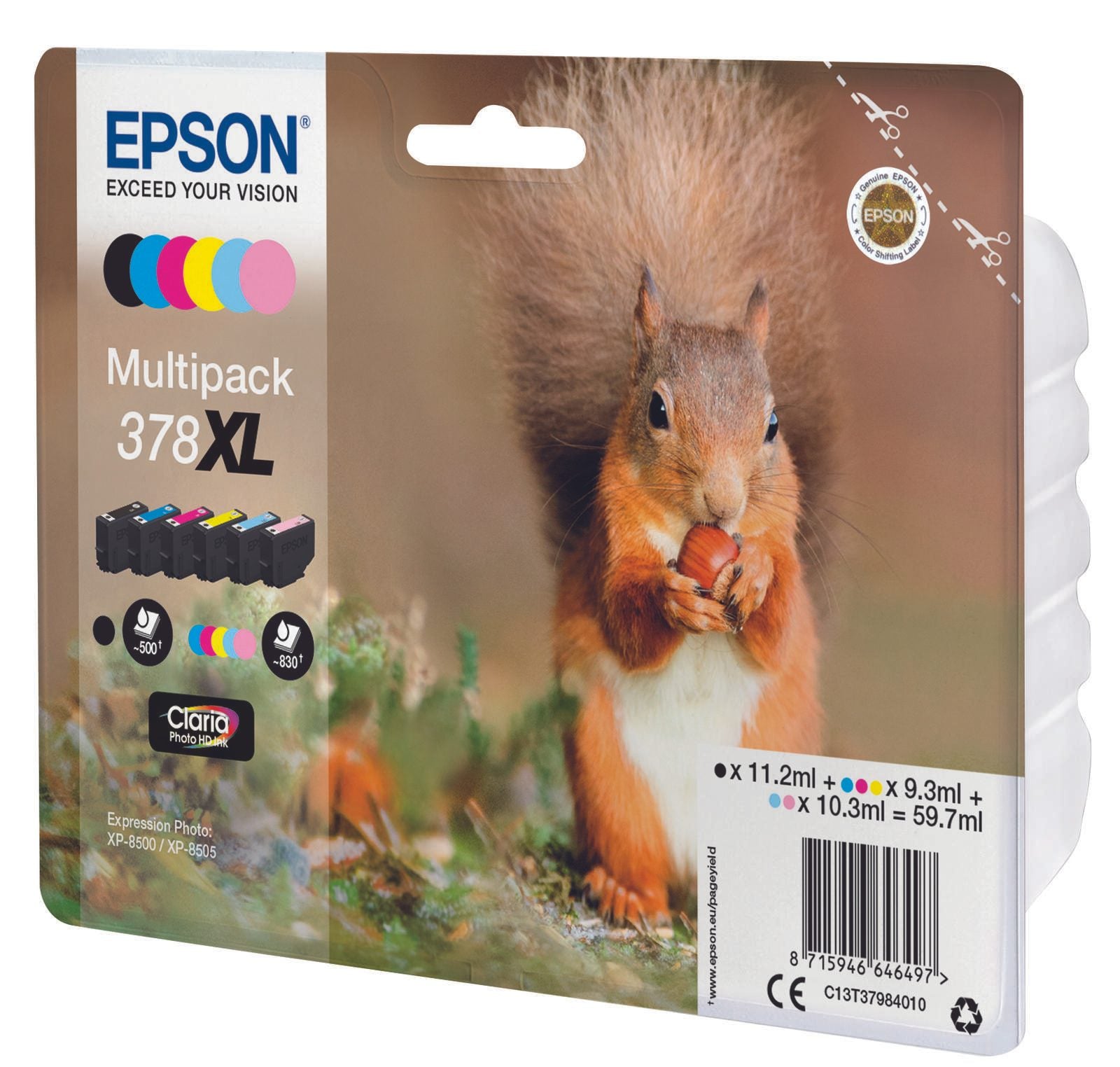 Epson Original 378XL Eichhörnchen Druckerpatronen 6er Multipack schwarz, cyan, cyan hell, magenta, magenta hell, gelb