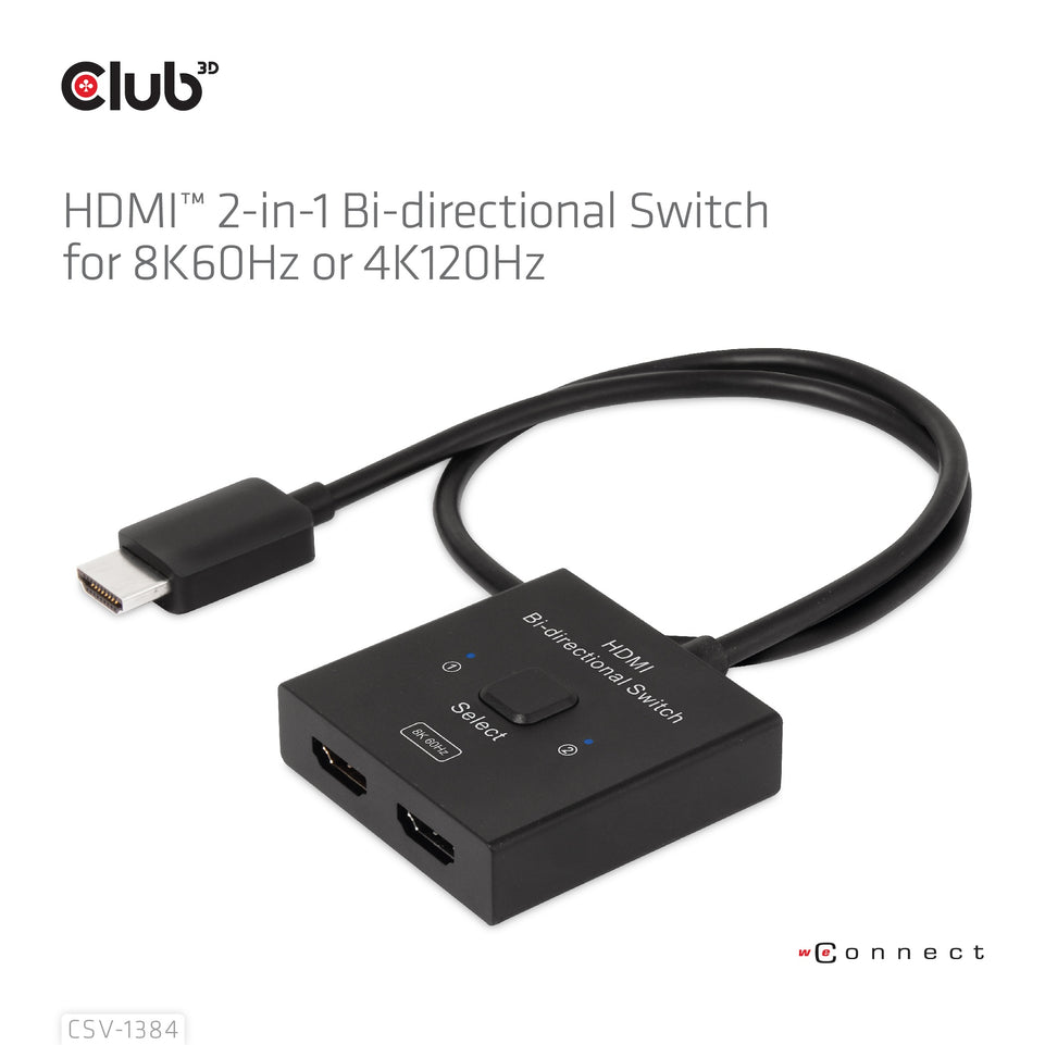 Club3D HDMI Switch 2-in-1 bidirektional   8K60Hz/4K120Hz UHD ret