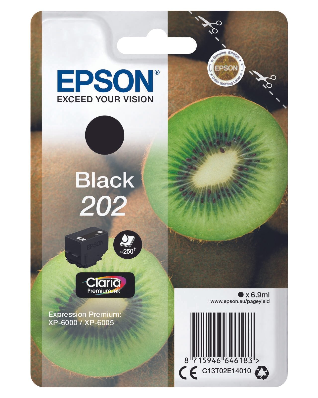 Epson Original 202 Kiwi Druckerpatrone schwarz 250 Seiten 6,9ml (C13T02E14010)