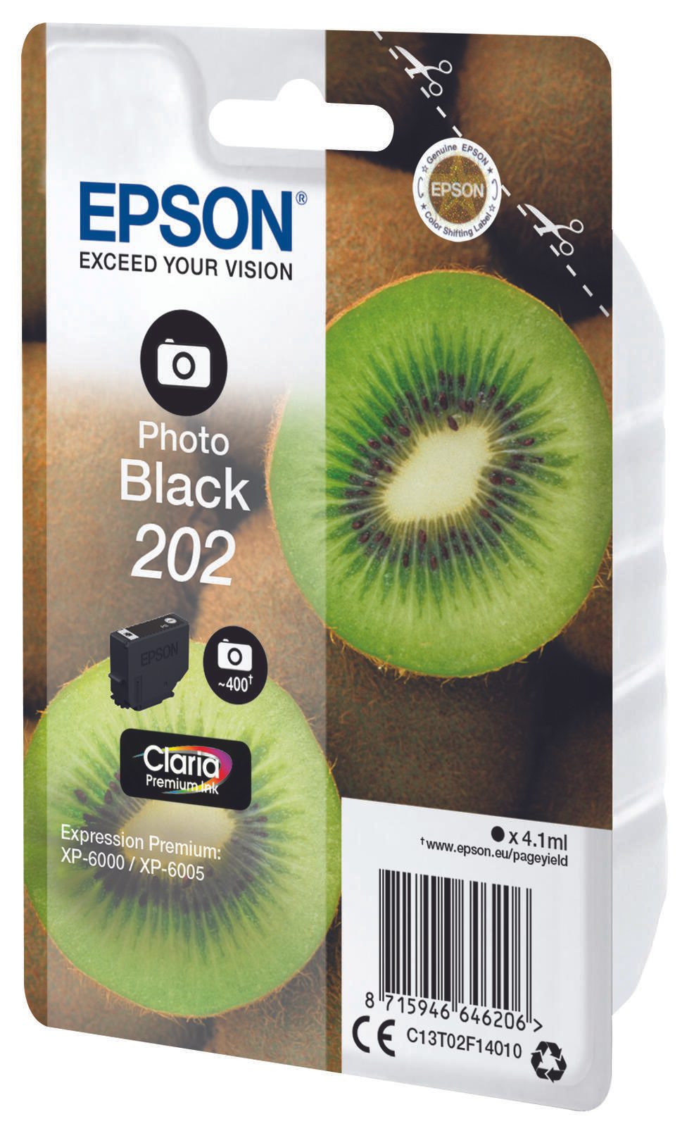 Epson Original 202 Kiwi Druckerpatrone foto schwarz 400 Seiten 4,1ml (C13T02F14010)