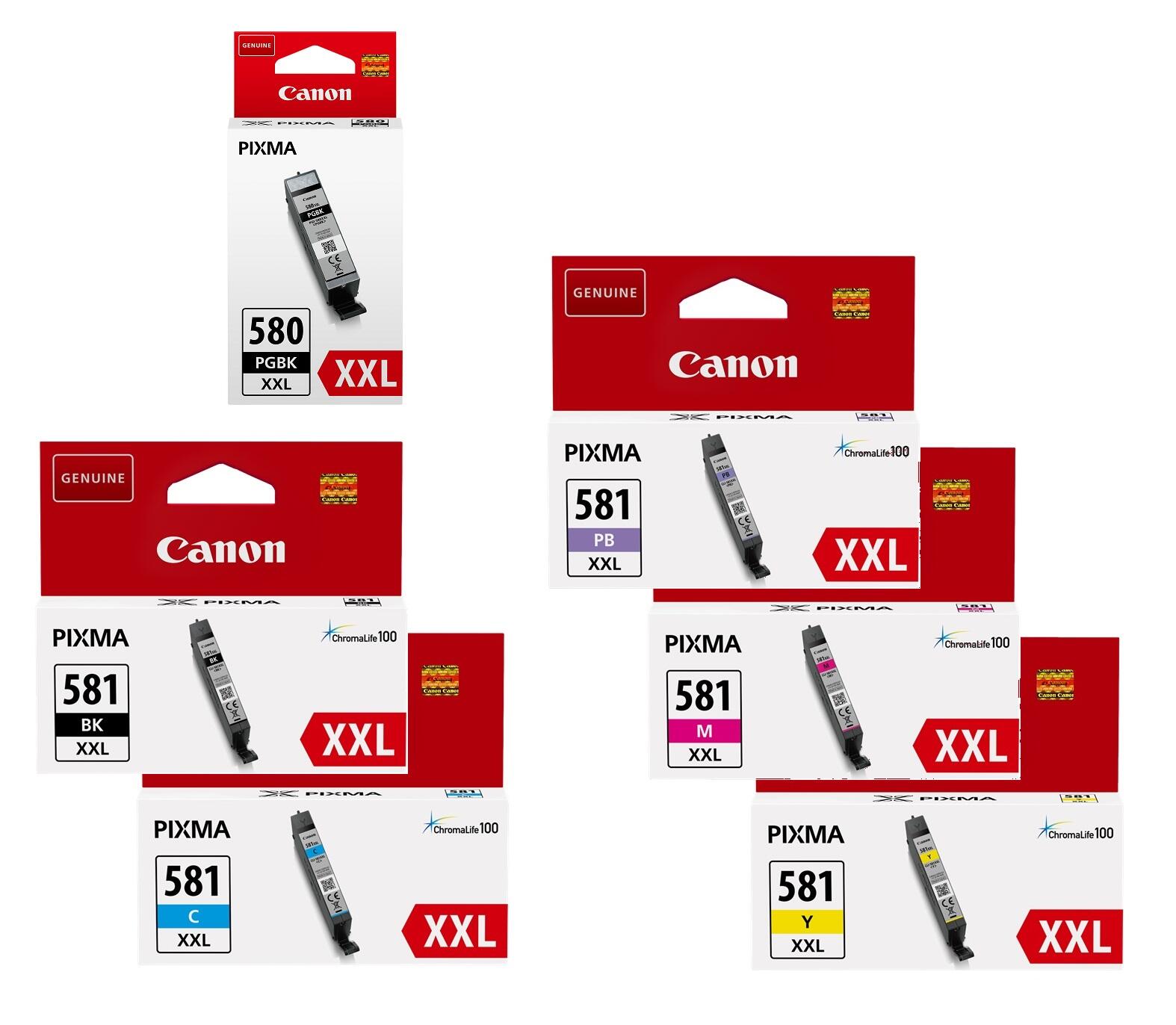 Canon Original PGI-580XXL PGBK+ CLI-581XXL Druckerpatronen 6er-Multipack - BK/C/PB/M/Y/BK