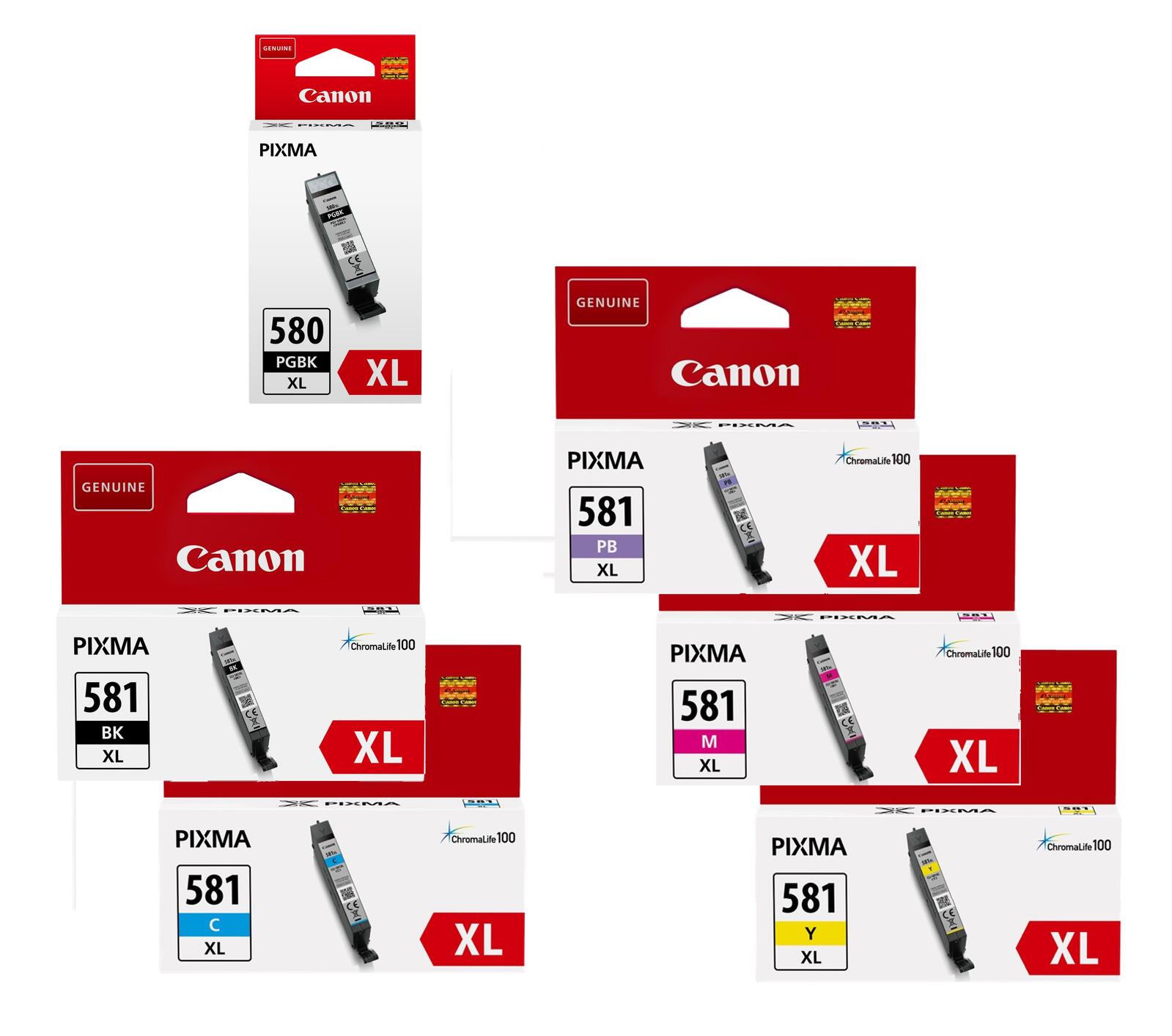 Canon Original PGI-580XL PGBK + CLI-581XL Druckerpatronen 6er-Multipack - BK/C/PB/M/Y/BK