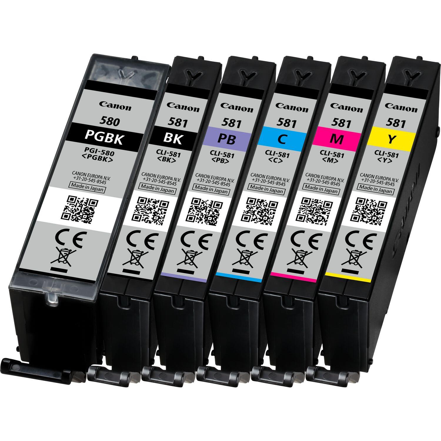Canon Original PGI-580PGBK + CLI-581 Druckerpatronen 6er-Multipack - BK/C/PB/M/Y/BK