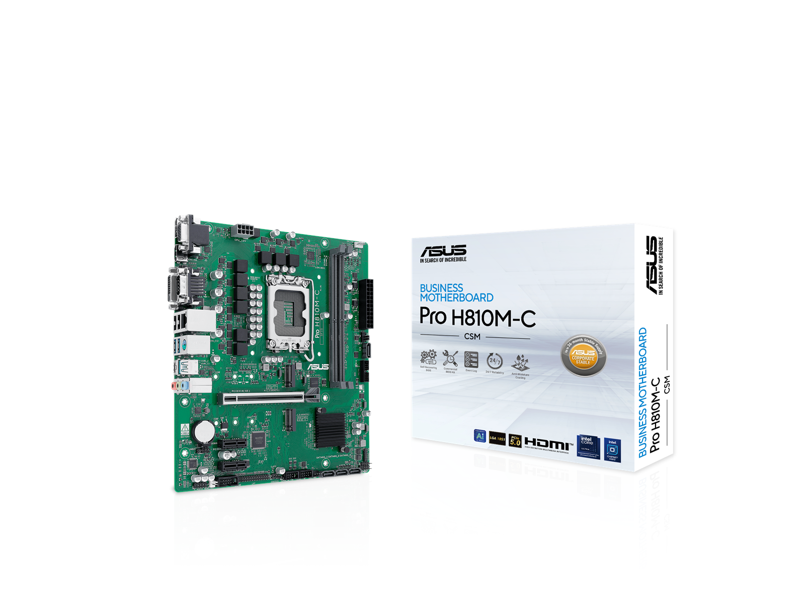 ASUS PRO H810M-C-CSM Mainboard - Intel H810 - Intel LGA1851 socket - DDR5 RAM - Micro-ATX