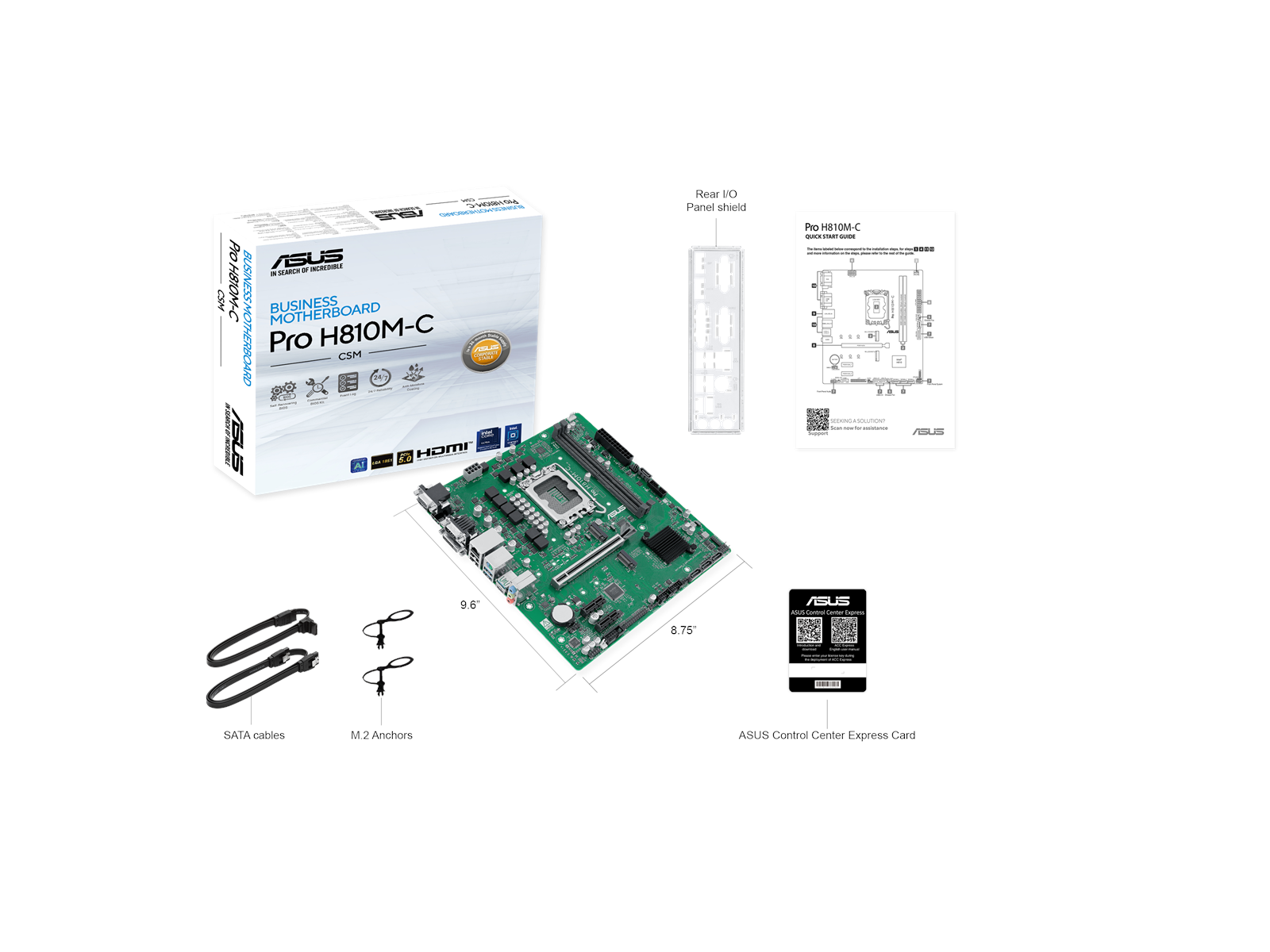 ASUS PRO H810M-C-CSM Mainboard - Intel H810 - Intel LGA1851 socket - DDR5 RAM - Micro-ATX