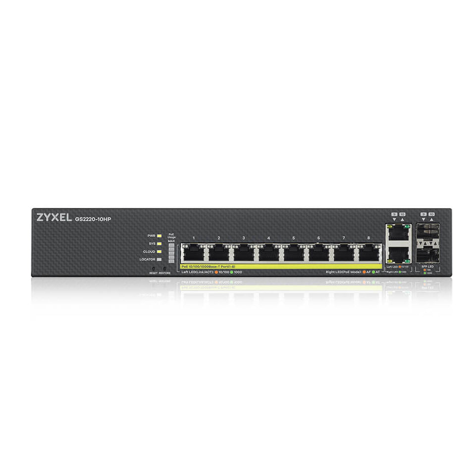 Zyxel Switch 10x GE GS2220-10HP 8Port+2xSFP/Rj45