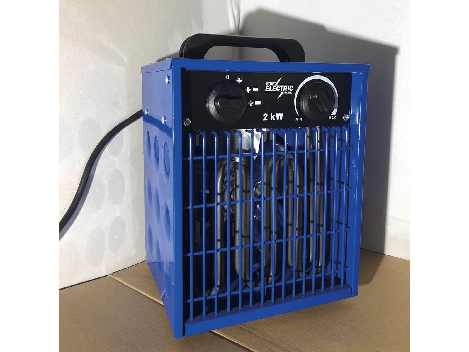 Blue Electric Fan heater 2kW 230V blue