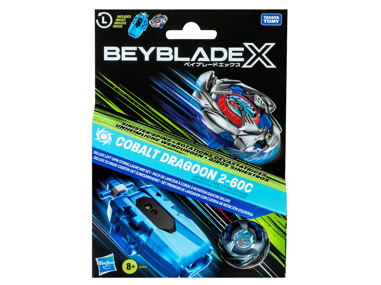 Beyblade X Cobalt Dragoon 2-60C Deluxe Left-Spin String Launcher Set