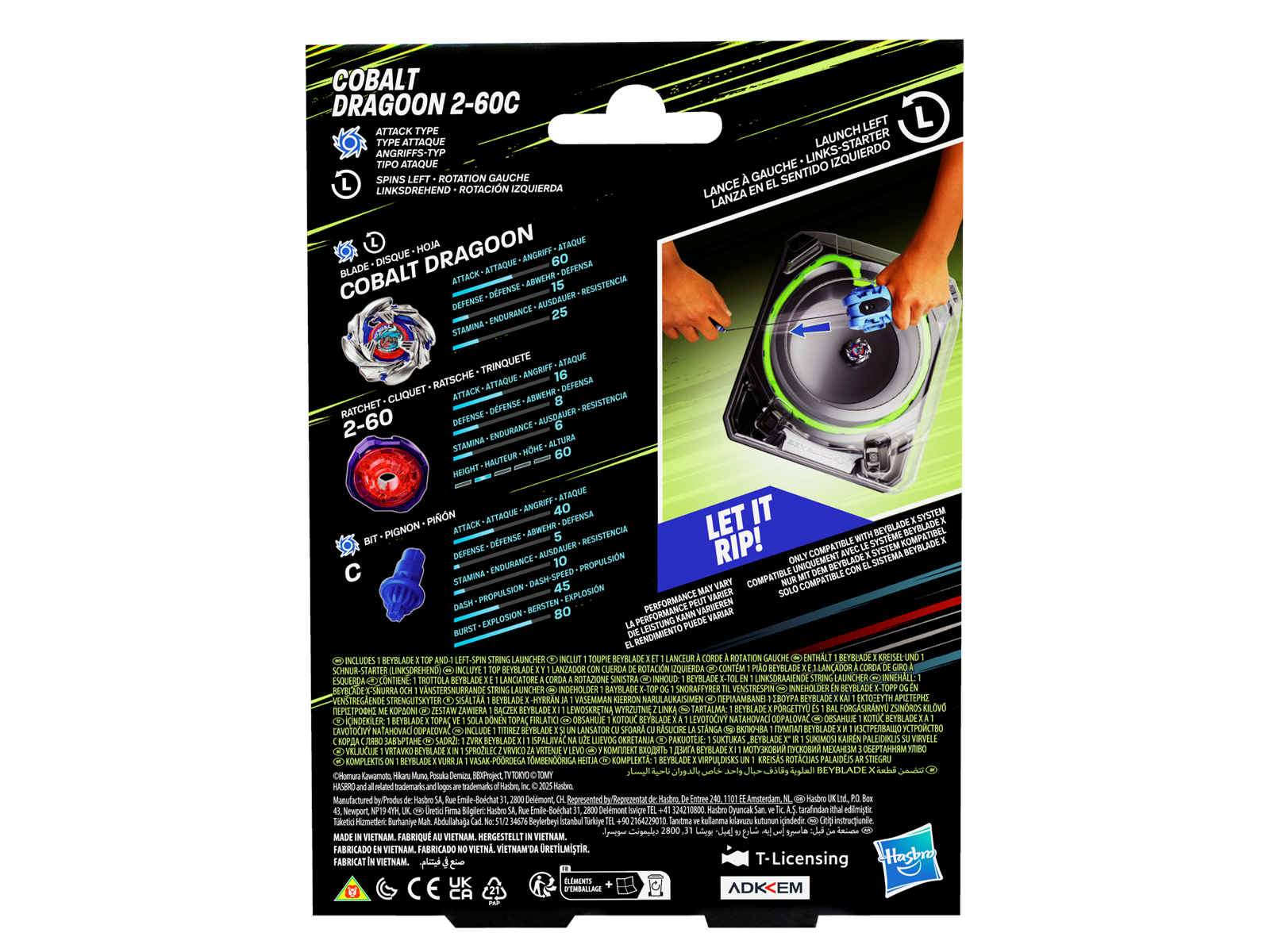 Beyblade X Cobalt Dragoon 2-60C Deluxe Left-Spin String Launcher Set