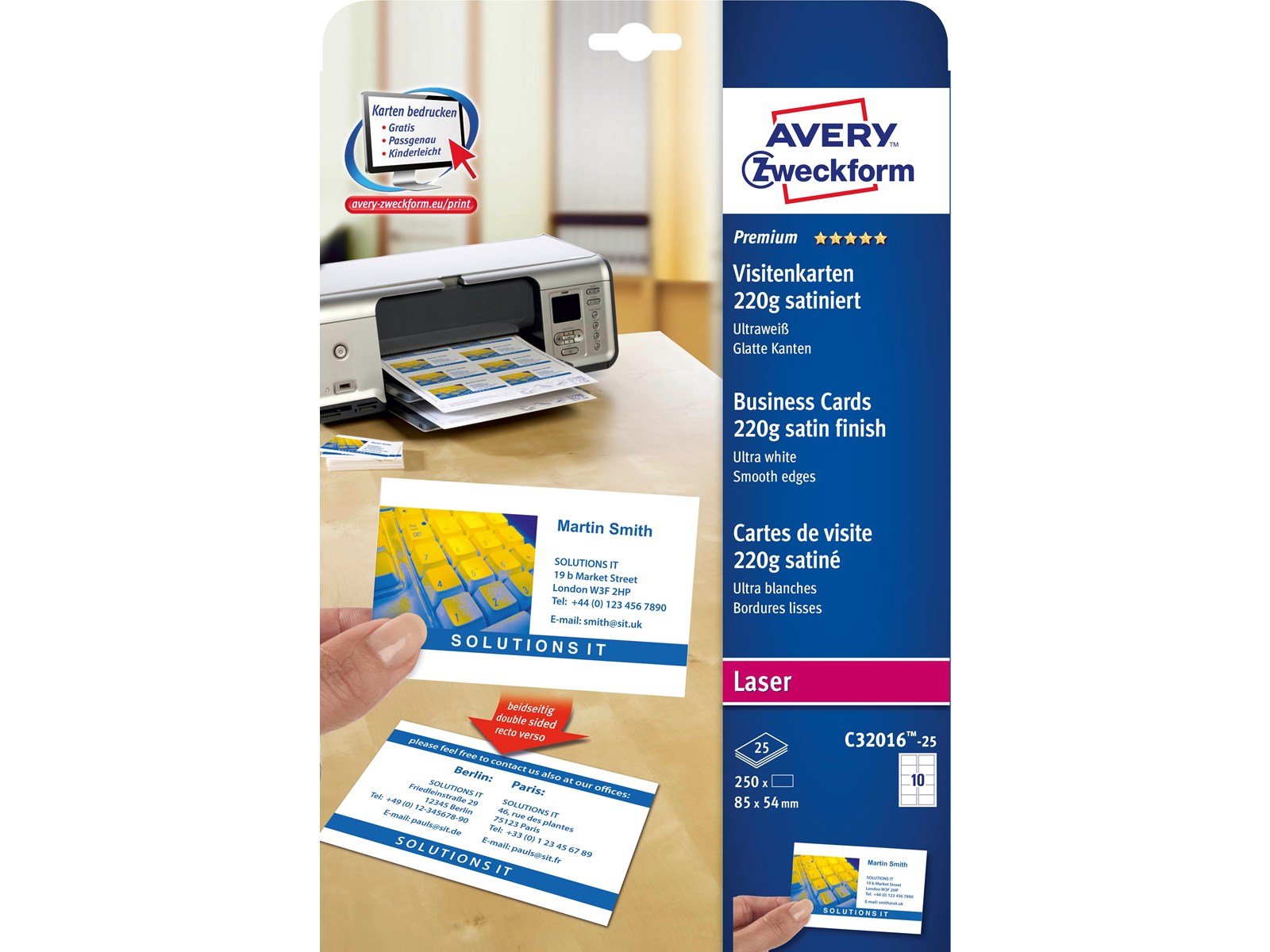 Avery Business cards white satin finish double-sided print 220g Quick & Clean™