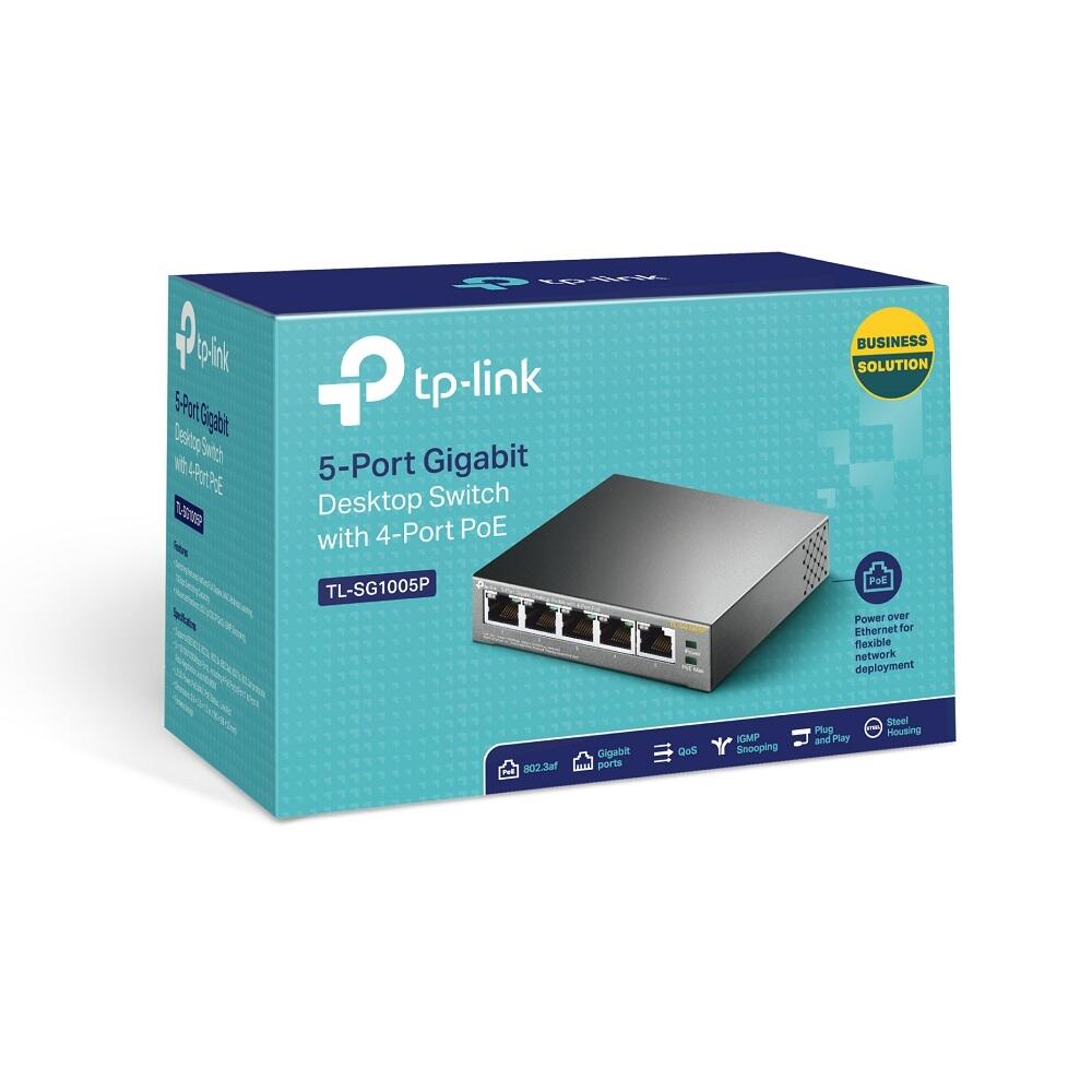 TP-Link TL-SG1005P 5-Port-10/100/1000Mbit/s-Desktop-Switch mit 4 PoE-Ports