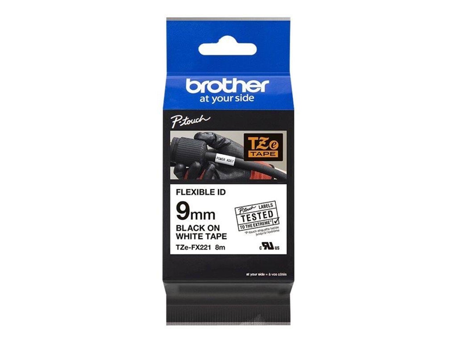 Brother 9 mm black/white tape-flexible