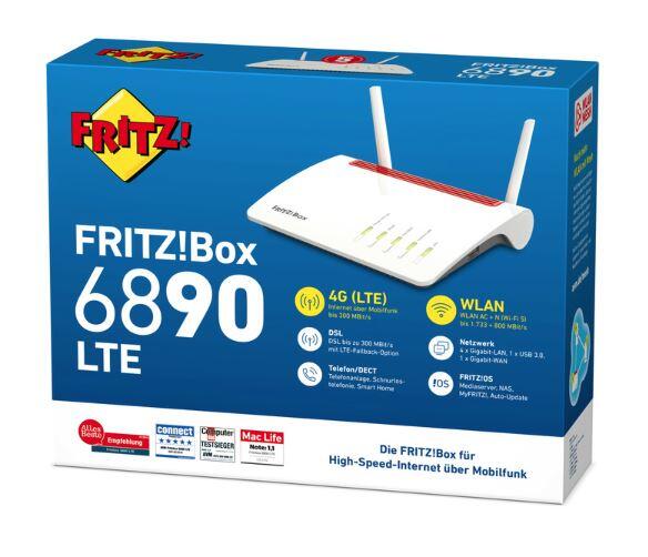 AVM FRITZBox 6890 LTE Wireless Router ISDN/WWAN/DSL 4-Port-Switch GigE WiFi5 Dual-Band VoIP-Telefonadapter (DECT)