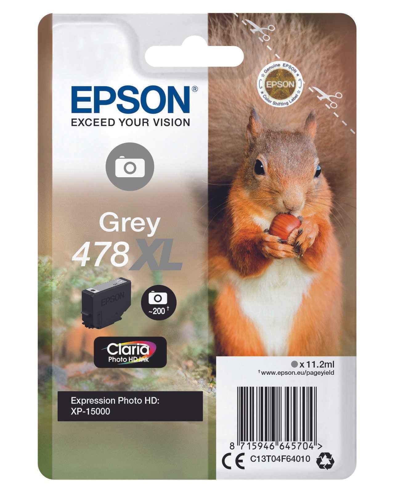 Epson Original 478XL Eichhörnchen Druckerpatrone grau 10,2ml (C13T04F64010)